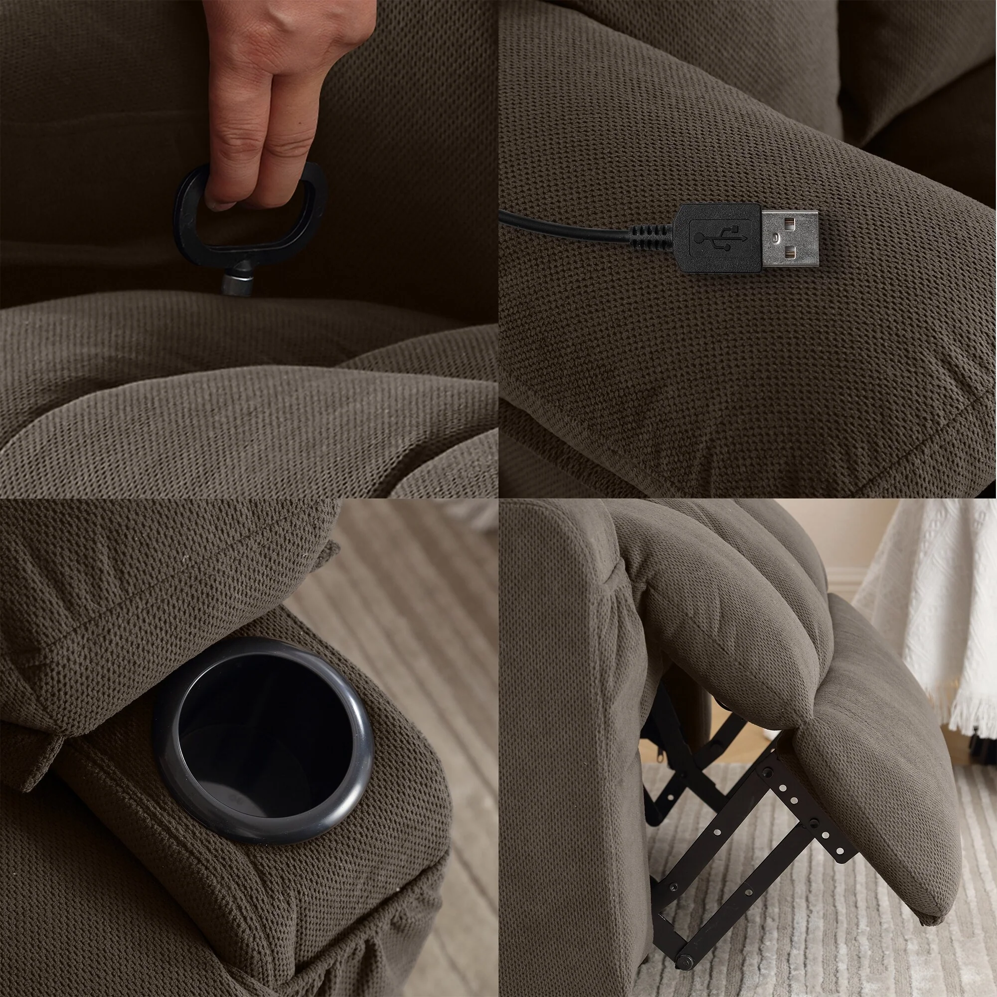 Dotted Velvet Massage Heated Manual Recliner Chair w/360�� Swivel Base