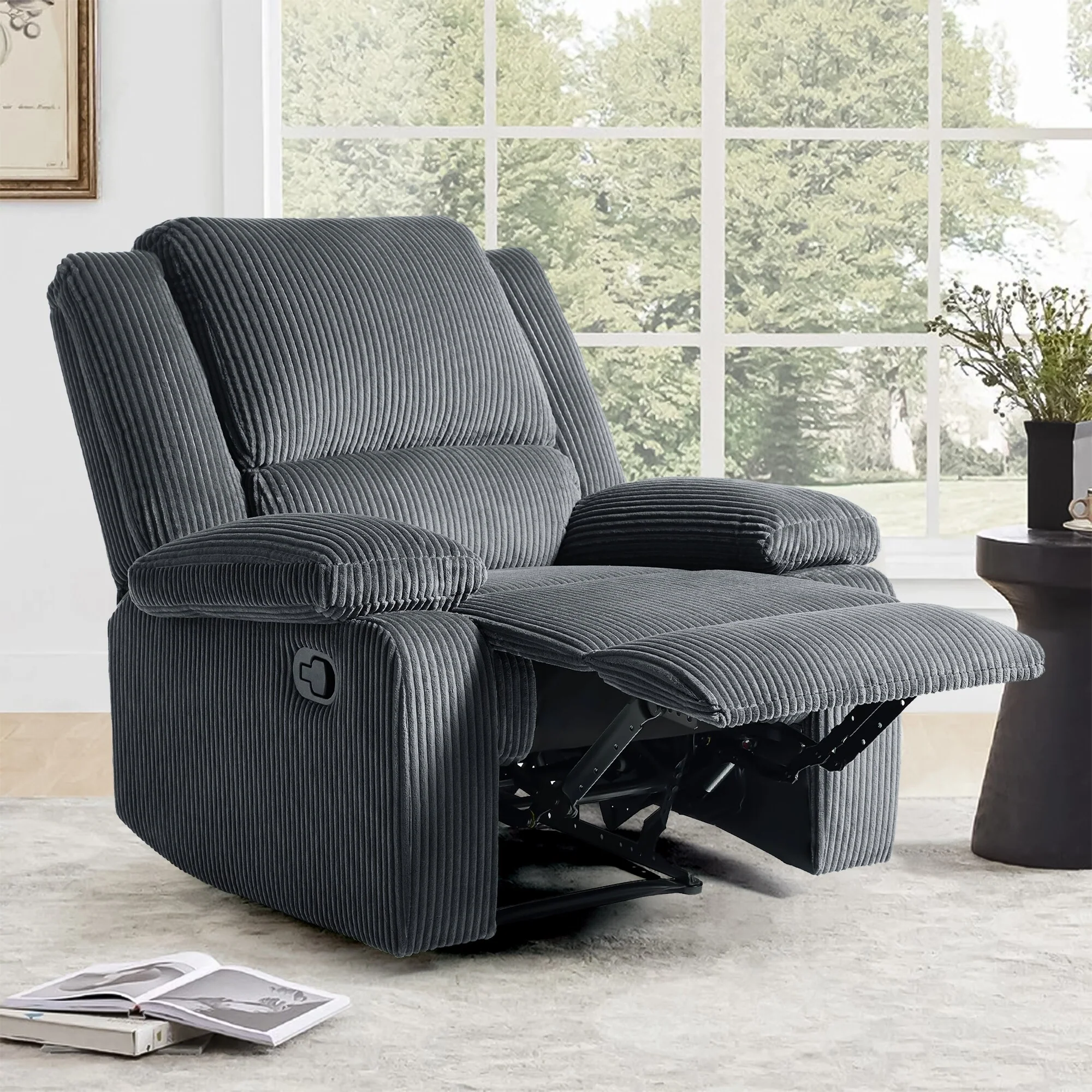 Vegan Leather Upholstered Push Back Manual Recliner Chair