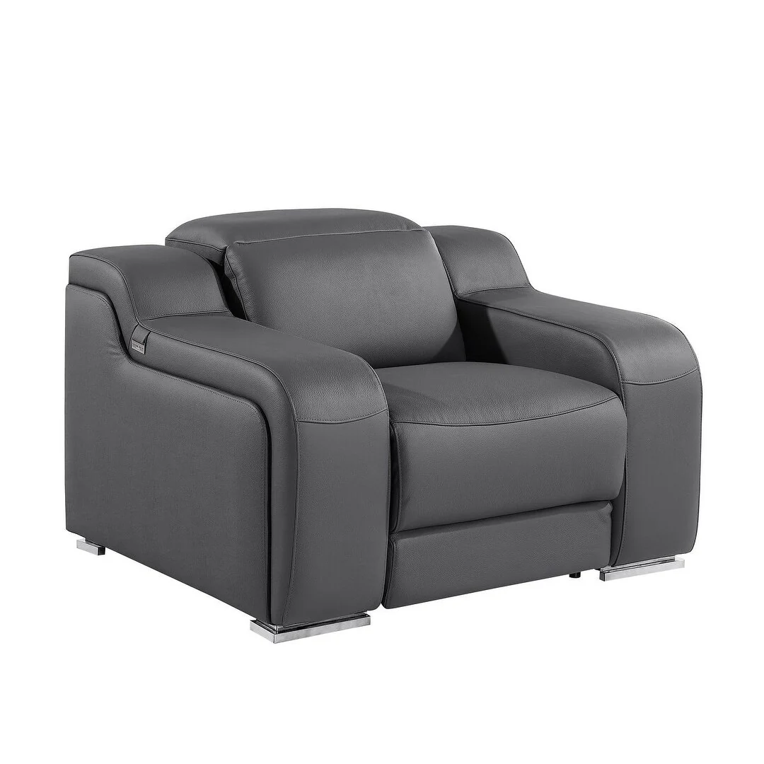HomeRoots 41 Dark Gray Italian Leather Wall Hugger Recliner With USB