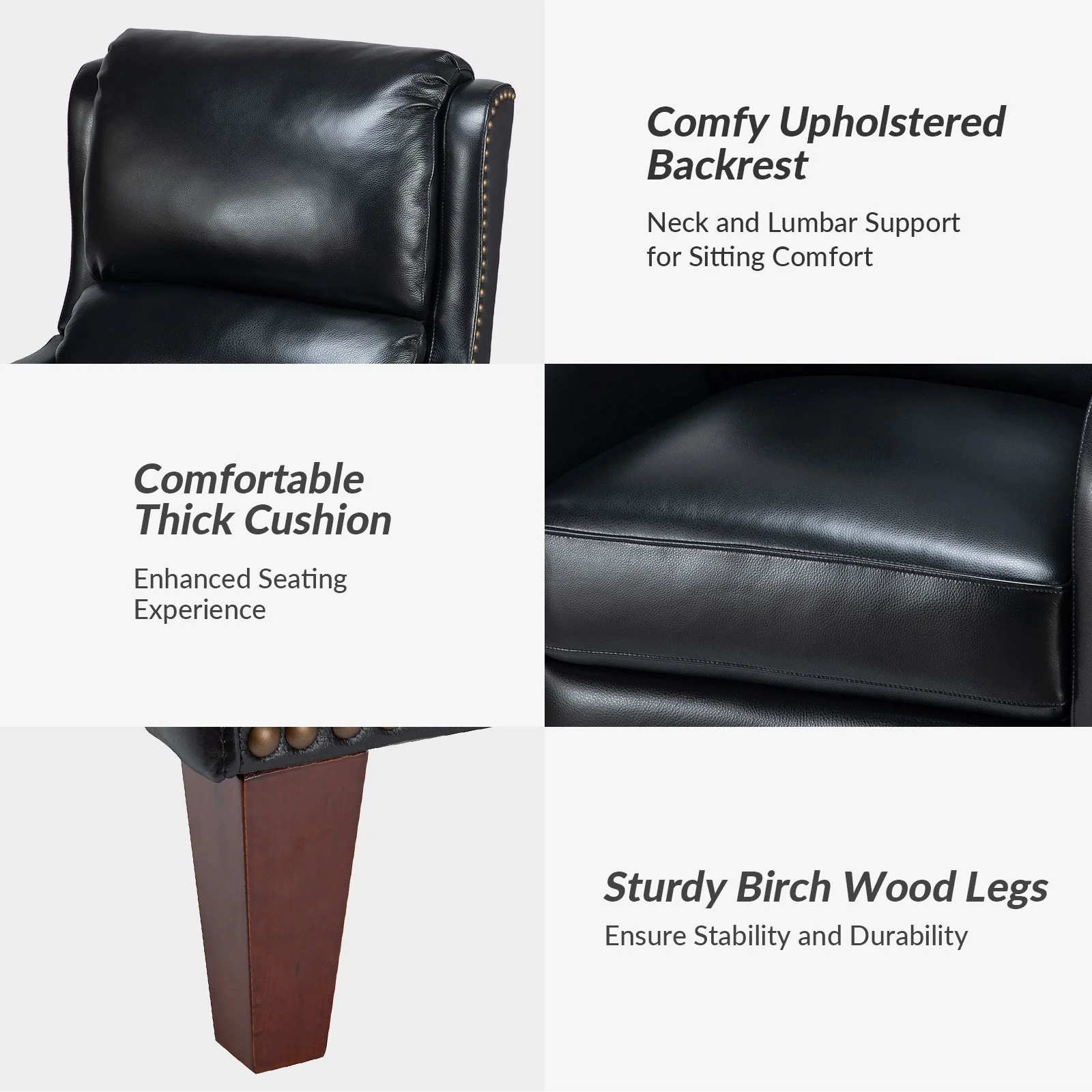 Brigida Modern Genuine Leather Nailhead Trim Recliner with Adjustable Footrest Set of 2 by HULALA HOME