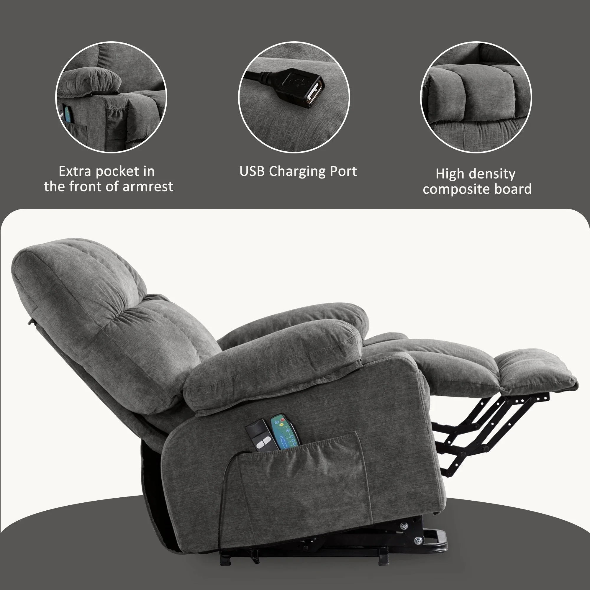Blue Power Lift Recliner Chair with Heat, Massage, USB, and Remote Control