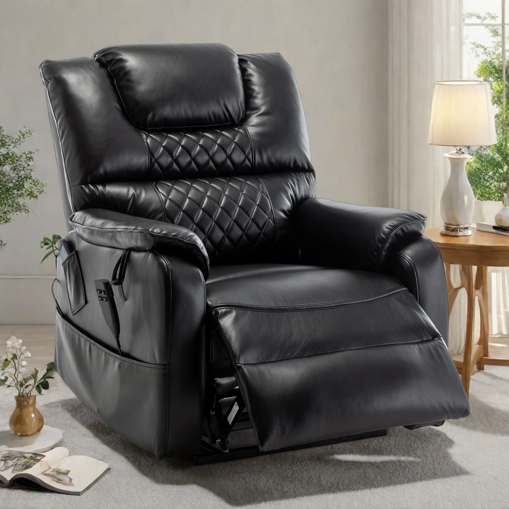PU Recliner Chair with 180�� Infinite Position Adjustment, Remote Control and Tool-Free Assembly