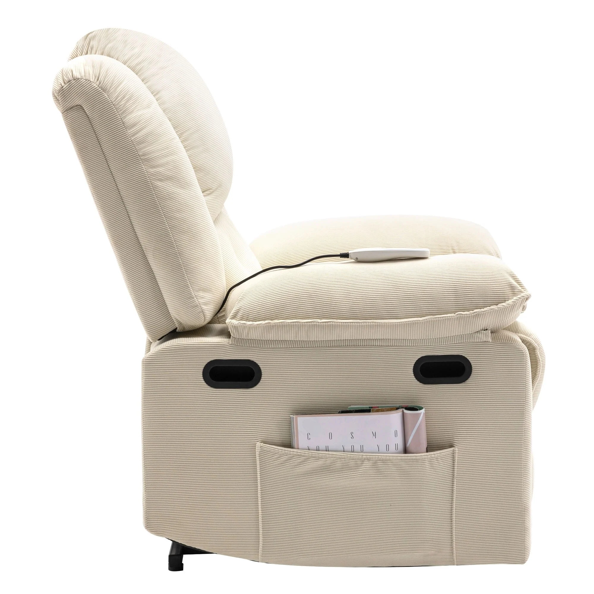 Beige Power Lift Recliner with Massage, Heating, Infinite Recline, Side Pockets, and Retractable Armrests
