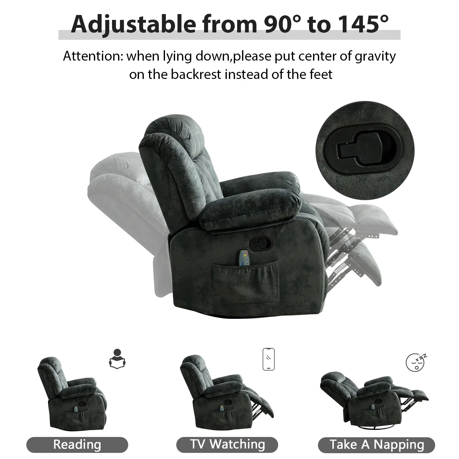 360�� Rotatable Swing Manual Massage Rocker Recliner With Heat And Vibration