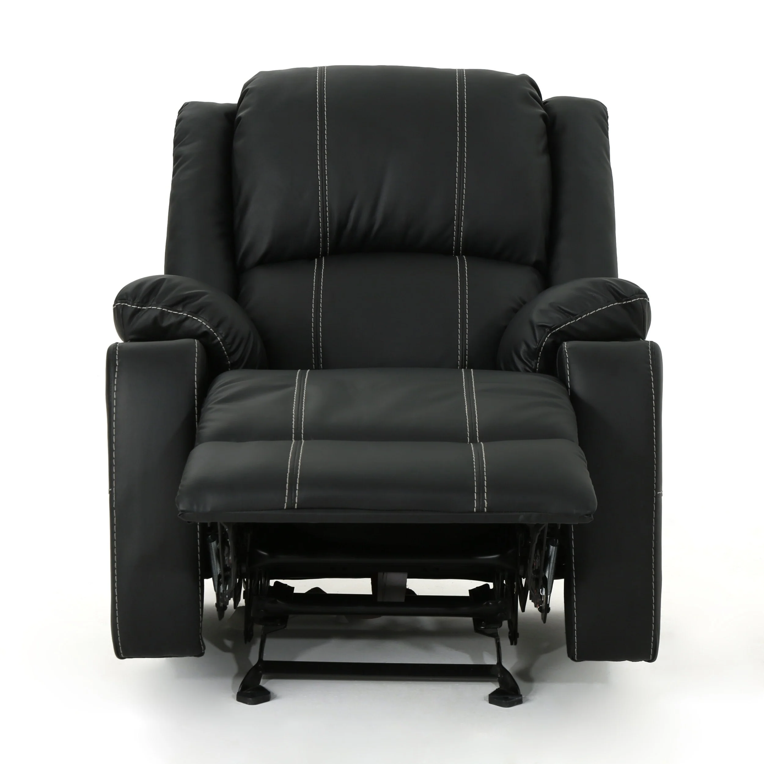 Black Modern Manual Recliner with Steel Cup Holders, Plush PU Leather, and Adjustable Reclining Backrest