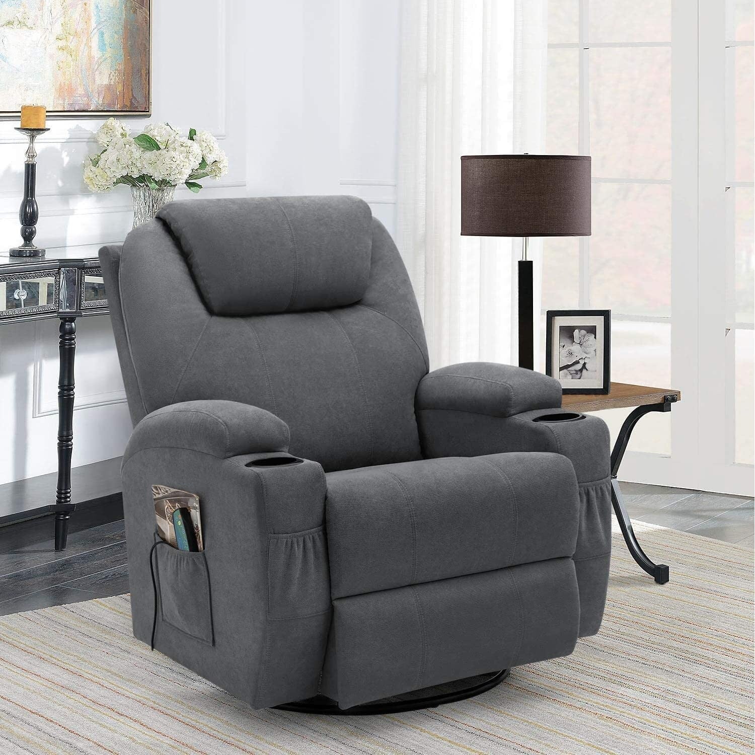 Furniwell Rotary Massage Heated Function Recliner Fabric Whirl