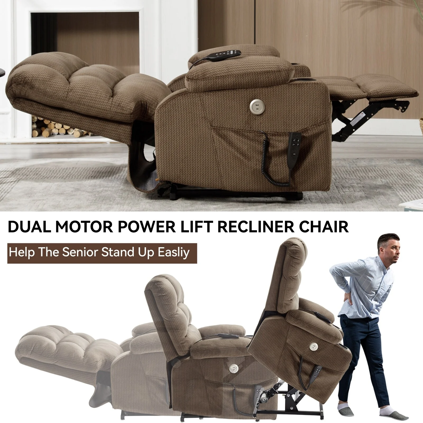 Chenille Power Lift Recliner Chair