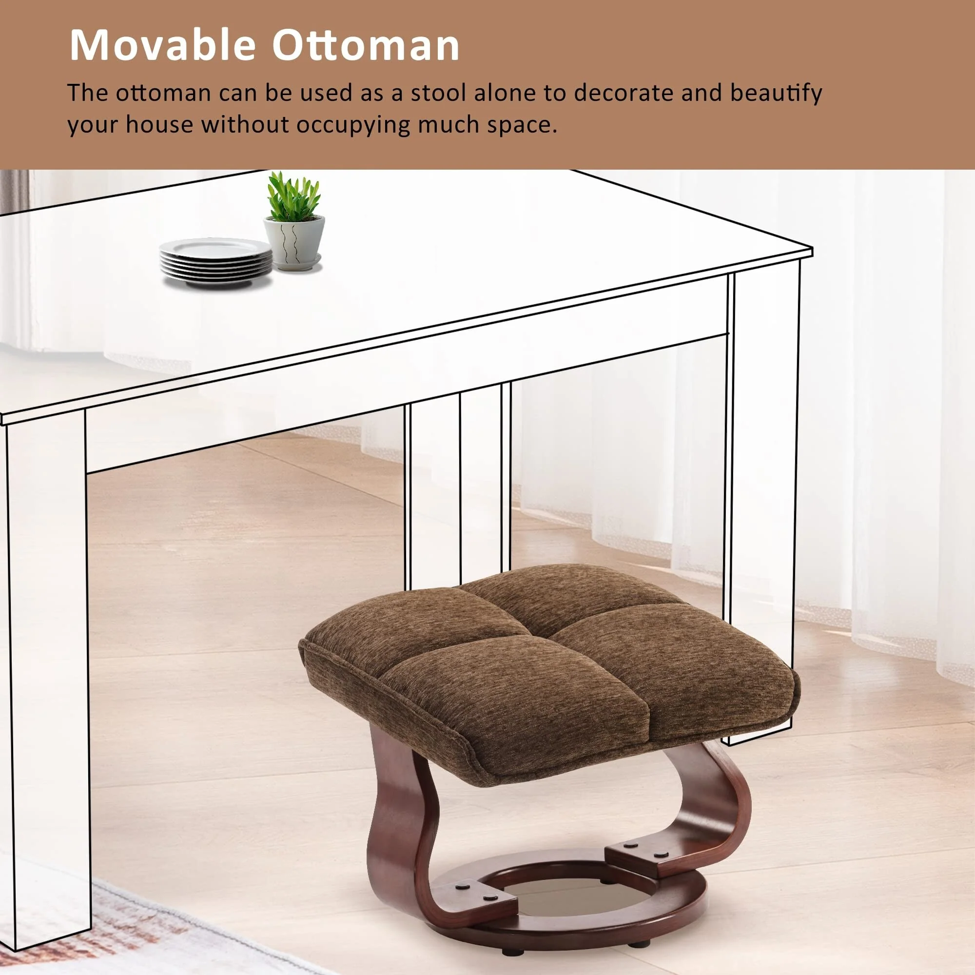 MCombo Swivel Recliner with Ottoman and Neck Pillow, Chenille Fabric