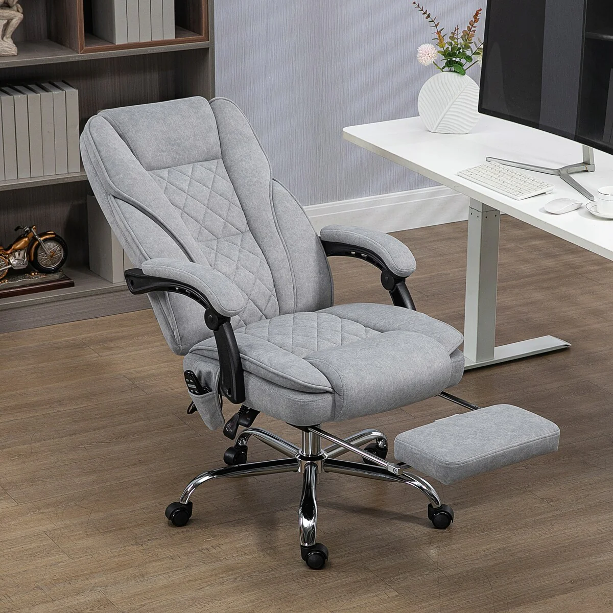 Massage Office Chair with 6 Vibration Points, Heated Reclining Computer Chair,Swivel Chair with Adjustable Height and Footrest