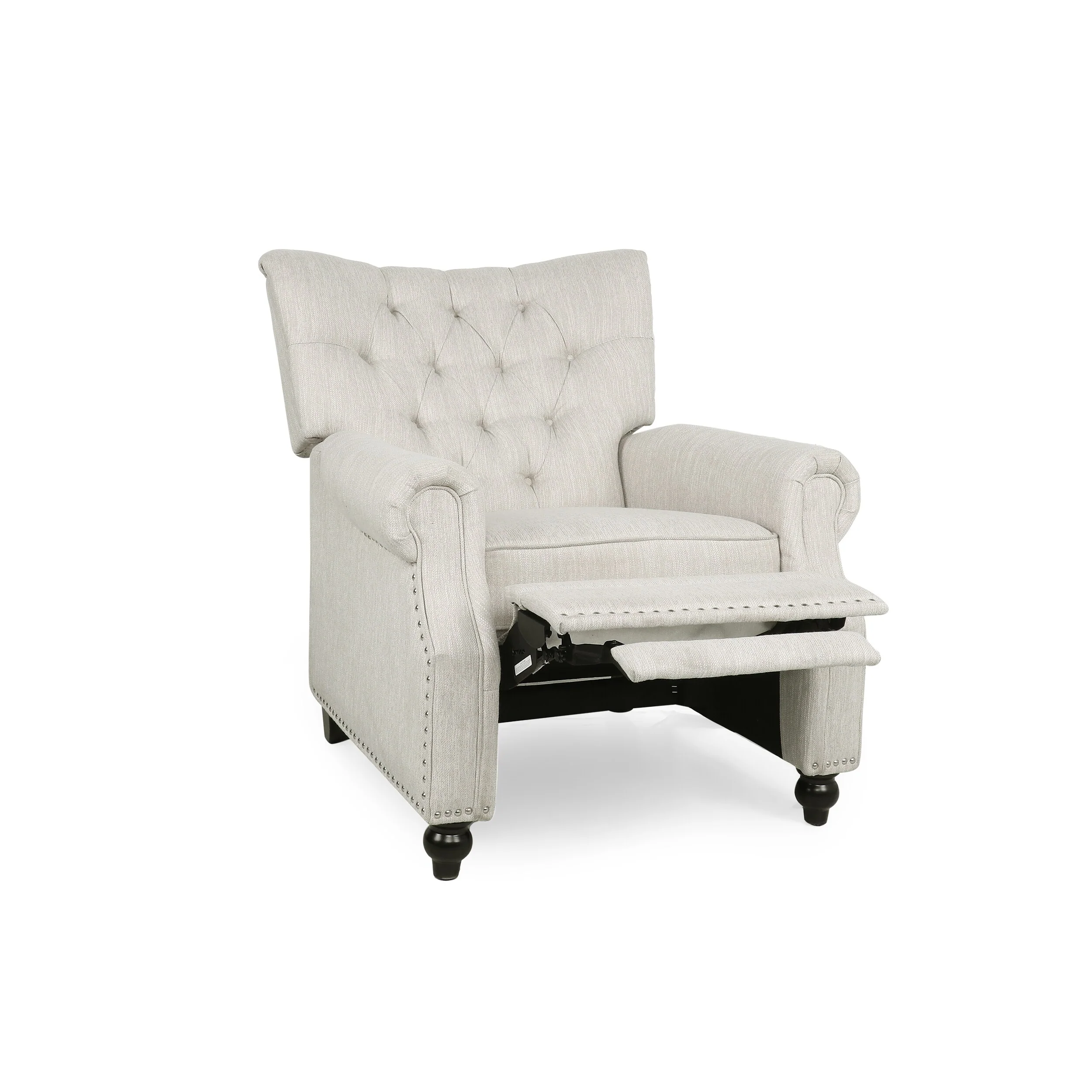 Button Tufted Push-Back Recliner Chair with Nailhead Trim and Rolled Arms