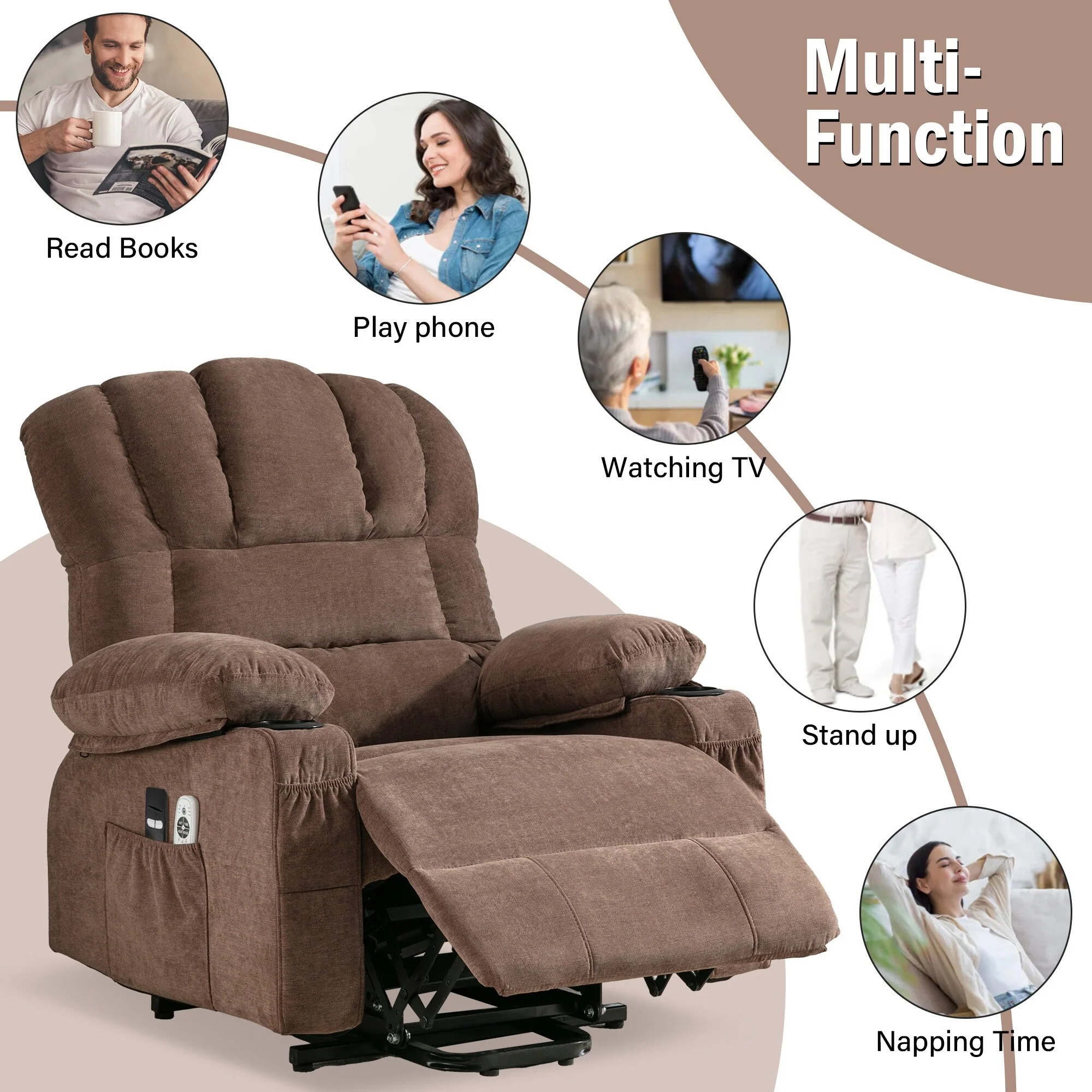 Power Electric Massage Lift Lounge Chair with Heating and Vibration, USB