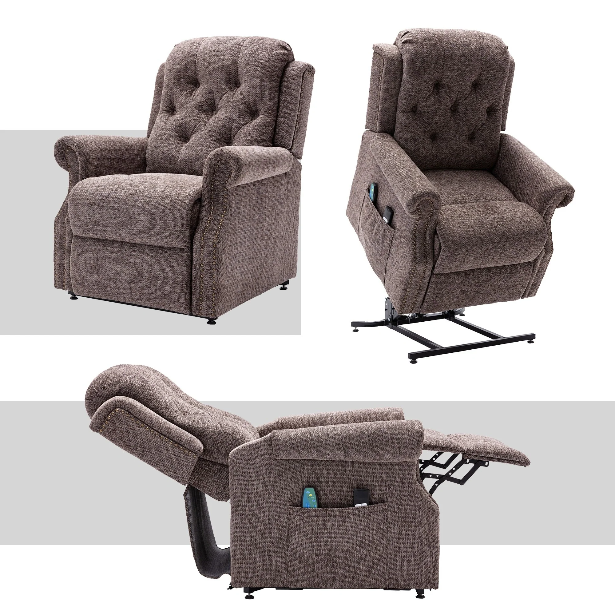 Clihome Chenille Knit Fabric Power-lift Recliner Chair with Massage