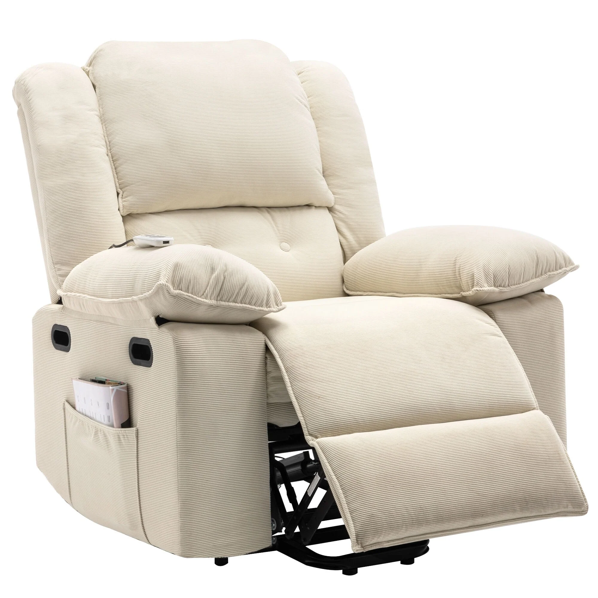 Beige Power Lift Recliner with Massage, Heating, Infinite Recline, Side Pockets, and Retractable Armrests