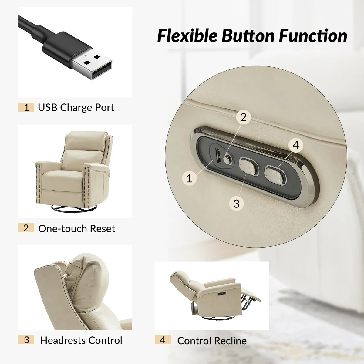 Tobias Traditional Swivel And Rocker Power Recliner by HULALA HOME