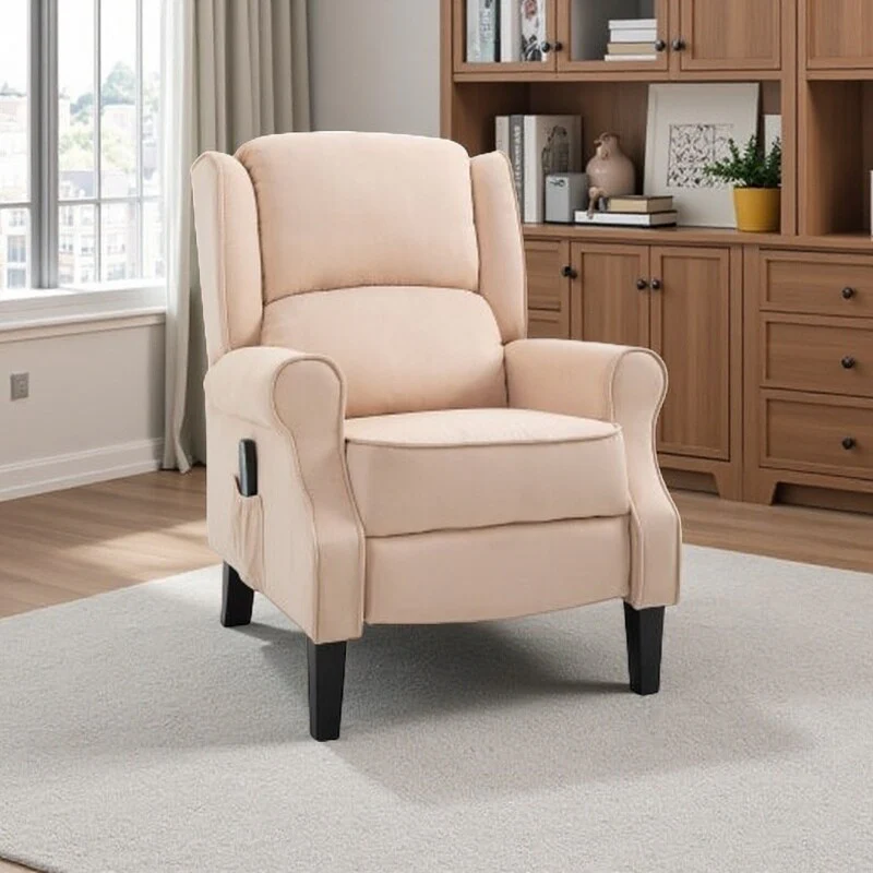 Linen Upholstered Recliner Sofa with Heat & Dual Massage Motors, Manual Reclining & Remote Control