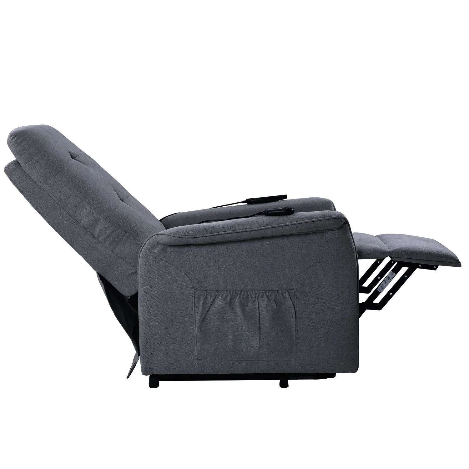 Grey Power Lift Recliner with Adjustable Massage, Overstuffed Cushion, Remote Control, and Convenient Side Pockets