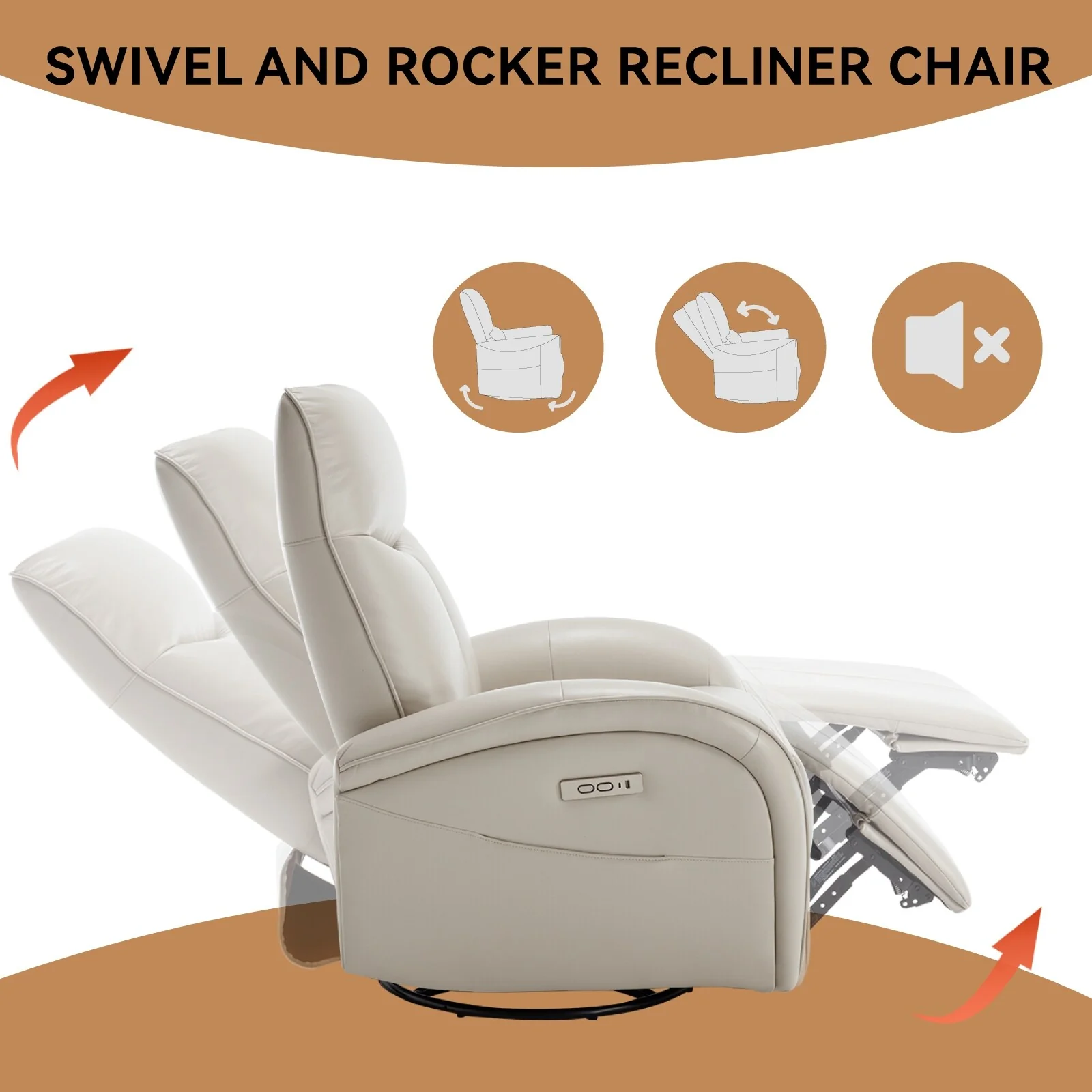 Armless Power Glider Swivel Recliner Chair with USB & High Back