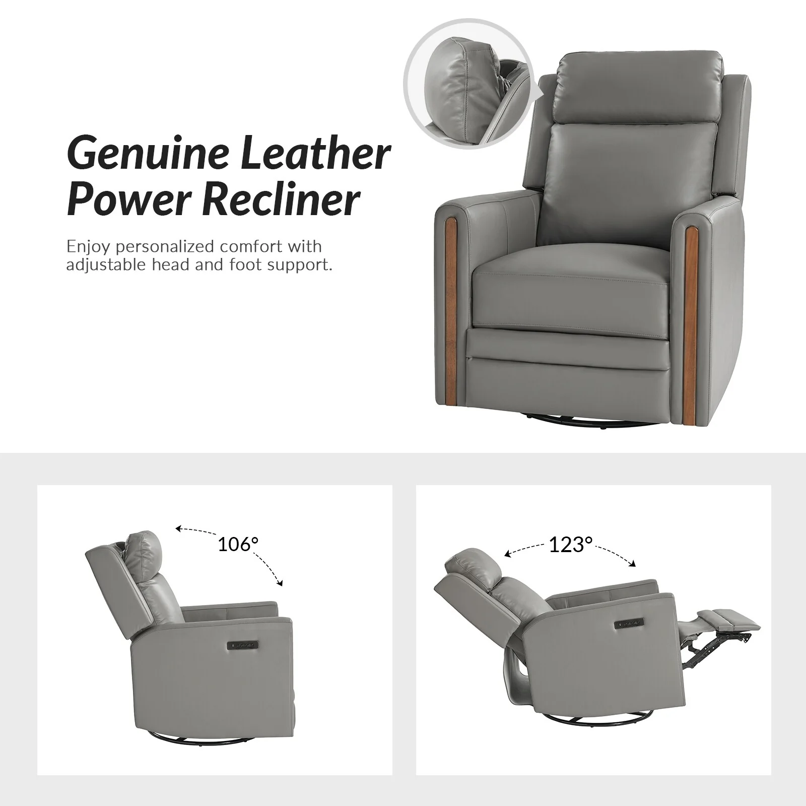 Jaime Modern Genuine Leather Power Rocking Swivel Recliner with Adjustable Headrest and Footrest Set of 2 by HULALA HOME