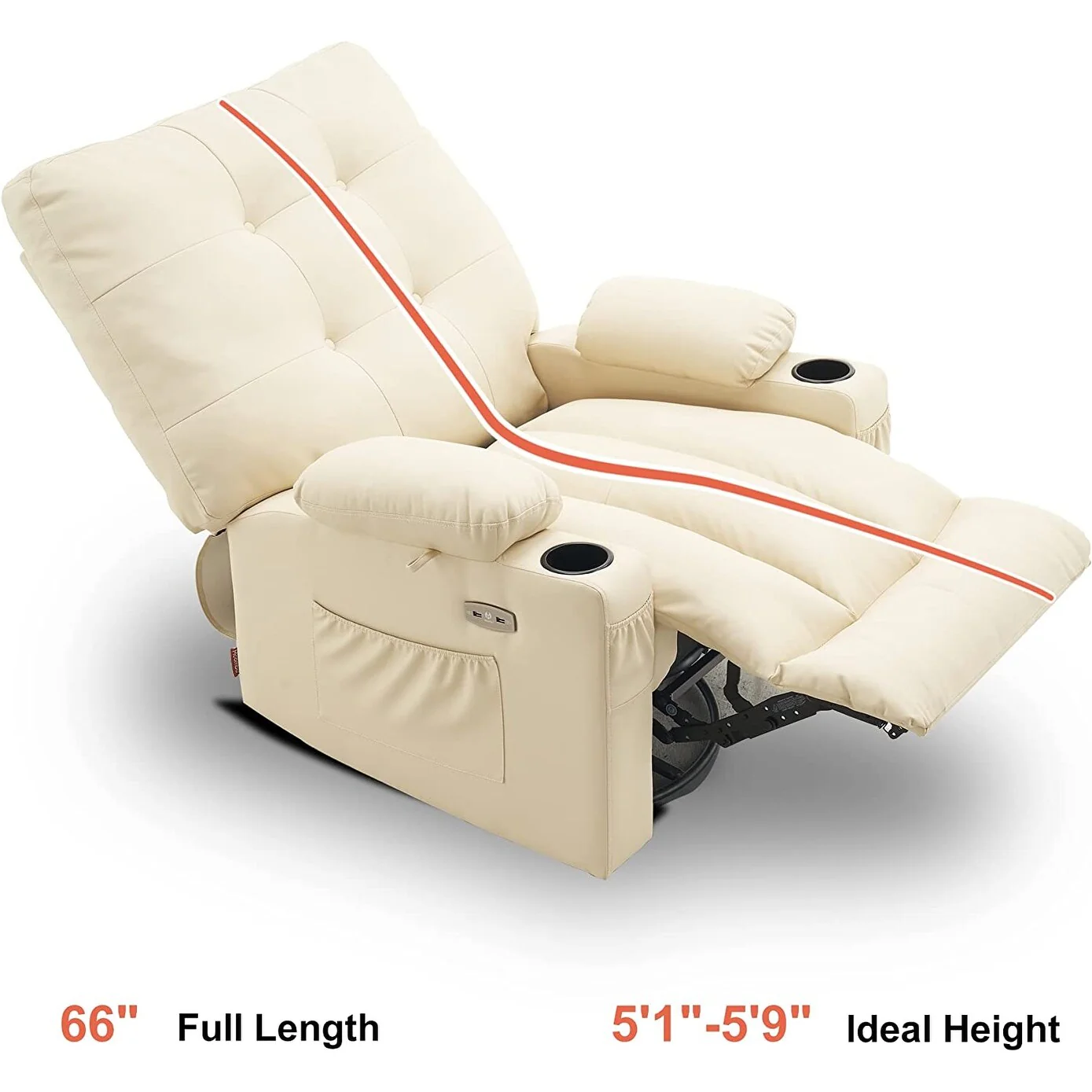 MCombo Large Power Swivel Glider Rocker Recliner Chair with Massage and Heat, Faux Leather 7748