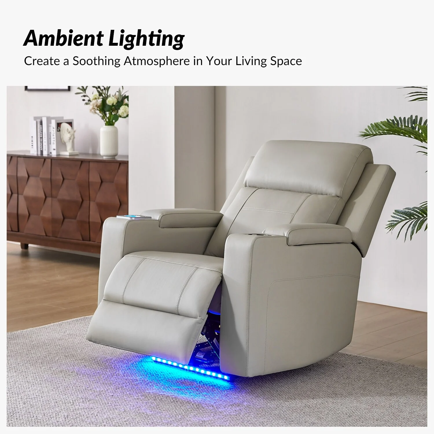 Laura 35.04 Wide Genuine Leather Power Recliner with Adjustable Headrests by HULALA HOME