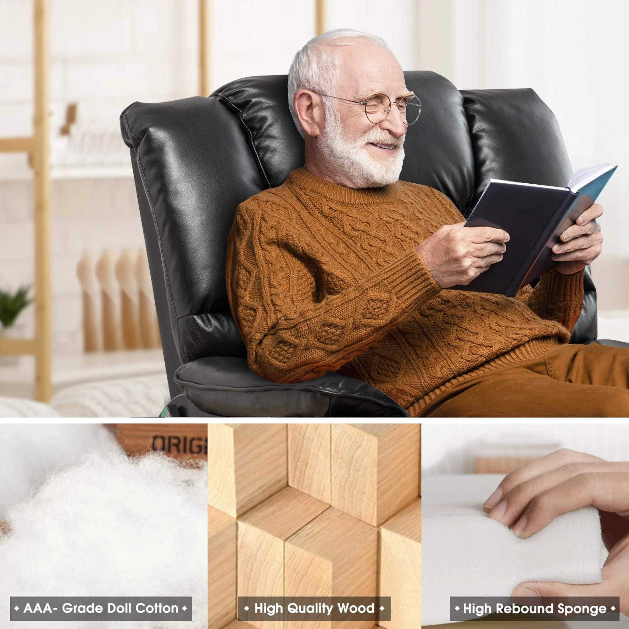 35.5W Dual Electric Power Lift Recliner,MassageHeat,180 degrees