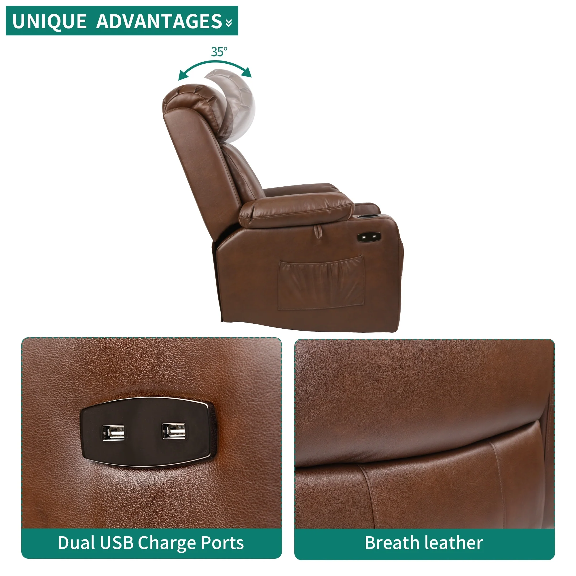 Modern Reclining Chair Faux Leather Massage