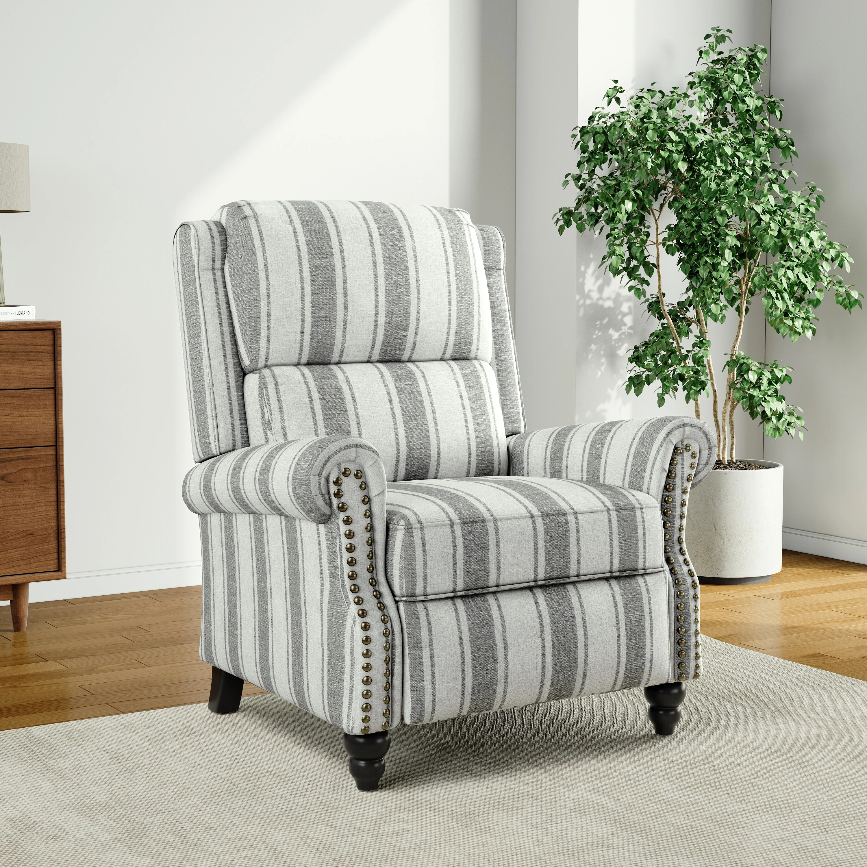 Alisa 35'' W Vegan Leather/ Linen Glider Push Back Recliner Chair