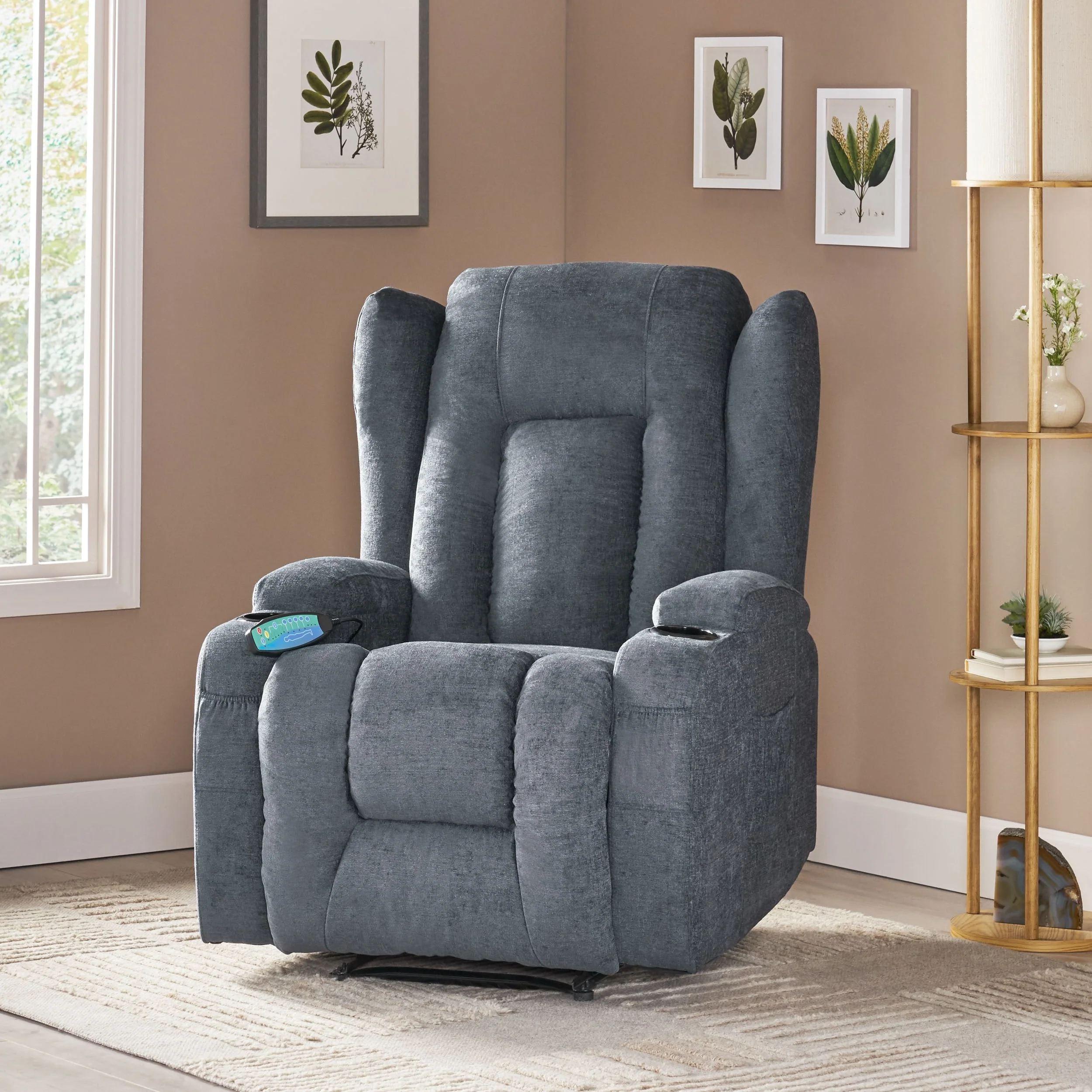 Brown Massage Recliner Chair with Heating, 5 Massage Modes, Cup Holders, Remote Control, and Manual Reclining Function