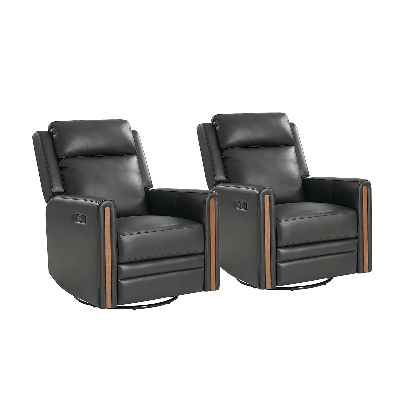 Jaime Modern Genuine Leather Power Rocking Swivel Recliner with Adjustable Headrest and Footrest Set of 2 by HULALA HOME