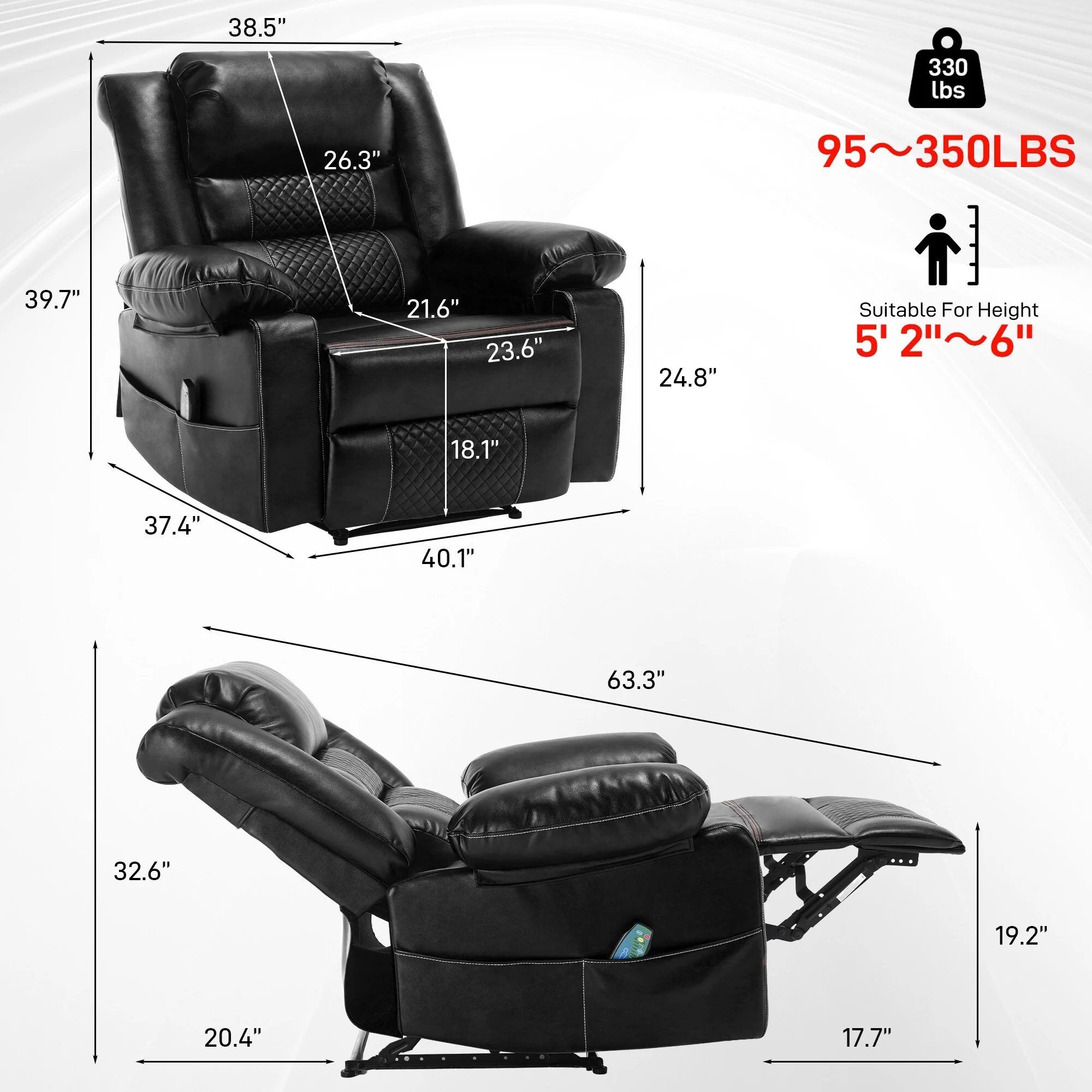 Manual Recliner Chair with 8?Point Massage, Lumbar Heat & Multi?Angle Recline