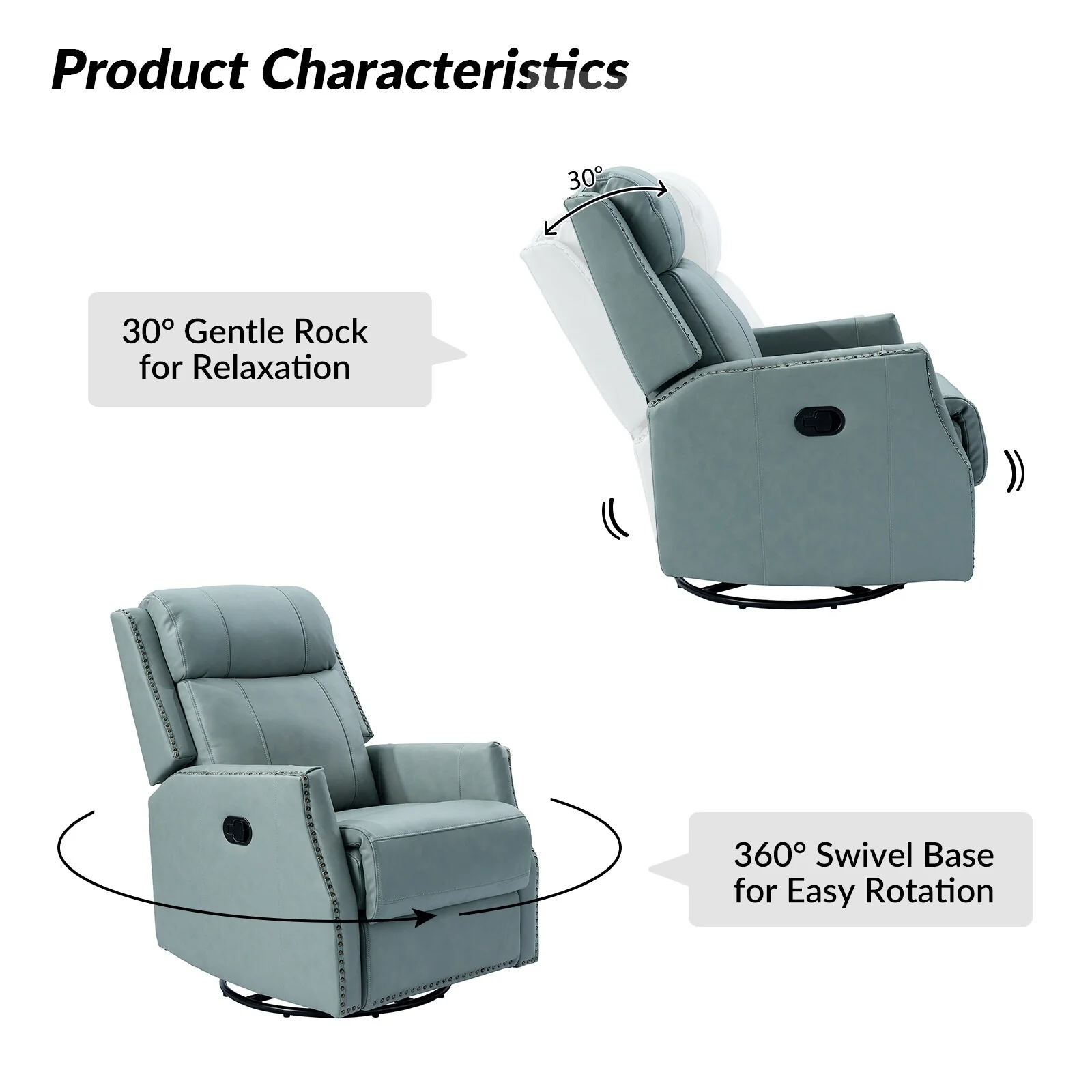 Demeter modern Genuine Leather Swivel Nursery Chair with Nailhead Trims Set of 2 by HULALA HOME