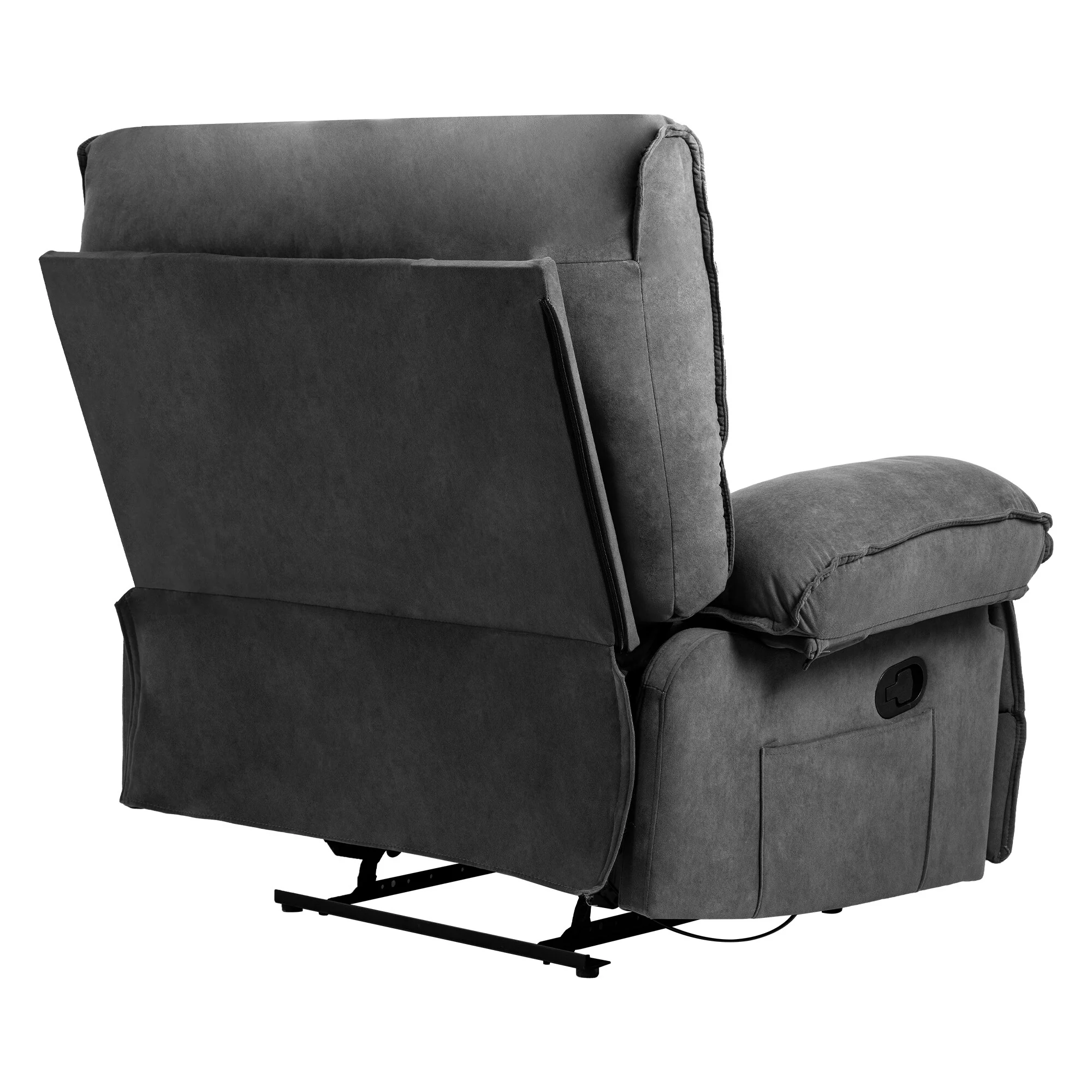 Grey Extra-Wide Push-Back Recliner with Heated Massage Pillow, Soft Fleece Fabric Upholstery