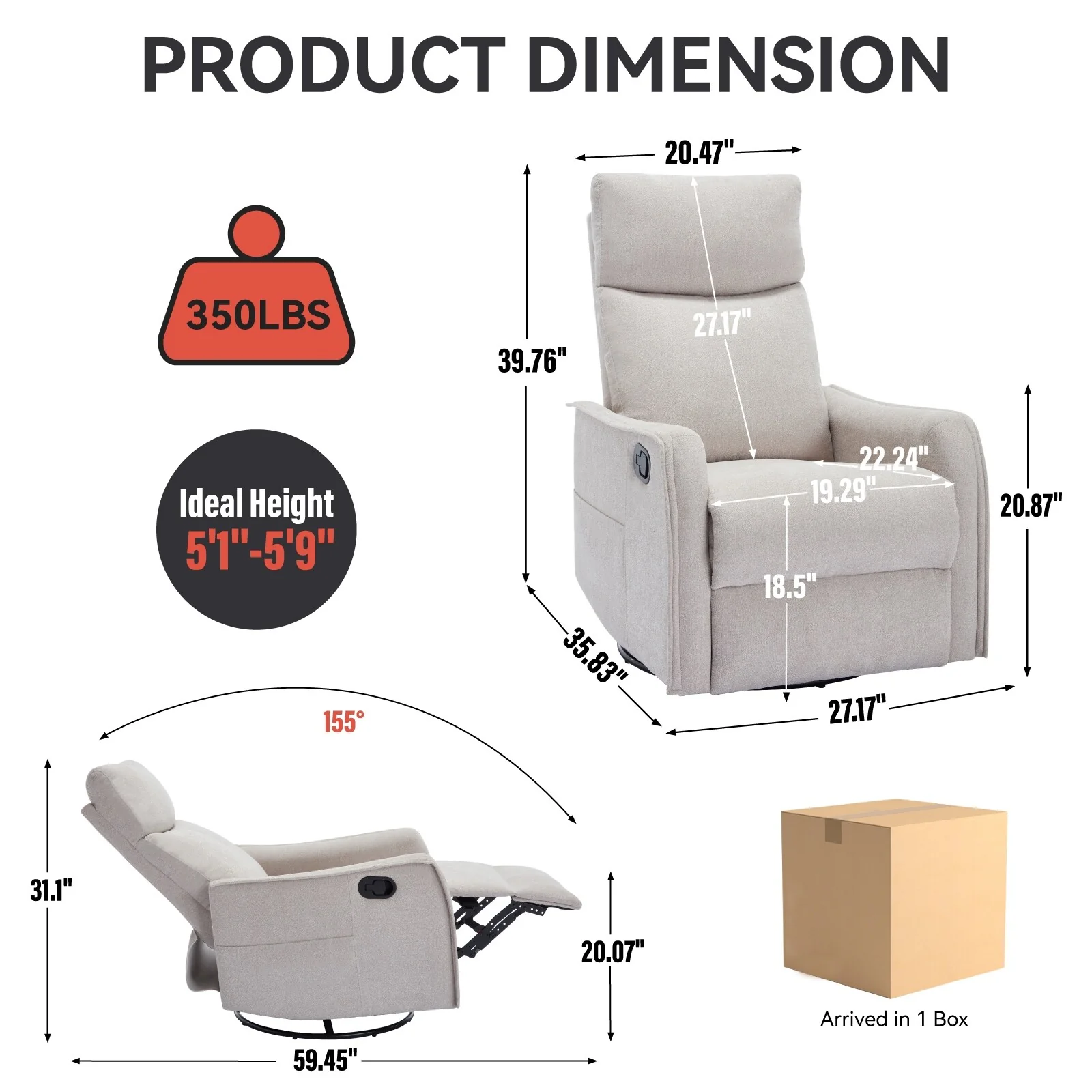 Heat Massage Manual Recliner Chair with Rocker and Swivel