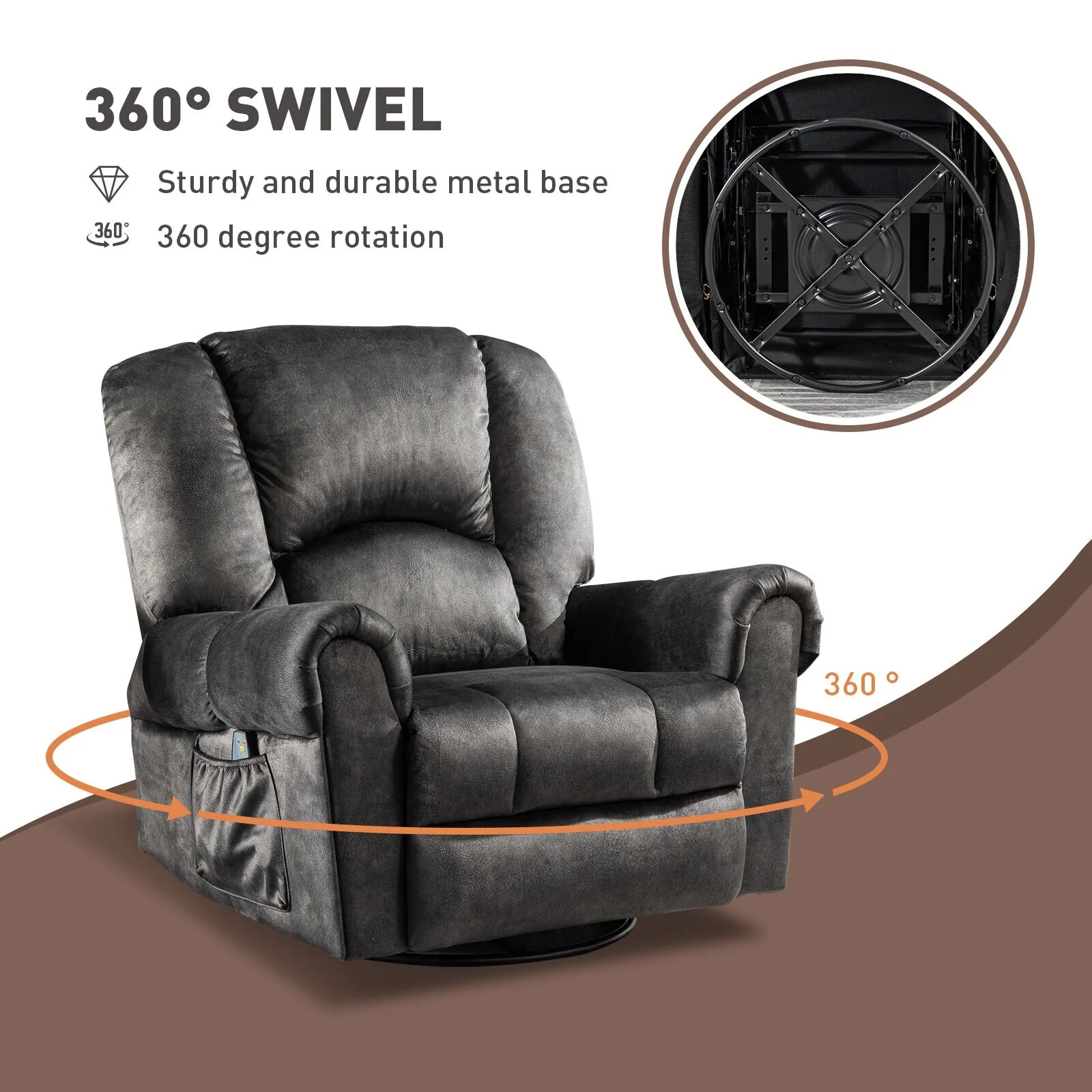 Swivel Rocker Recliners Rocking Swivel Recliner Chair With Massage And Heat With Side Pockets
