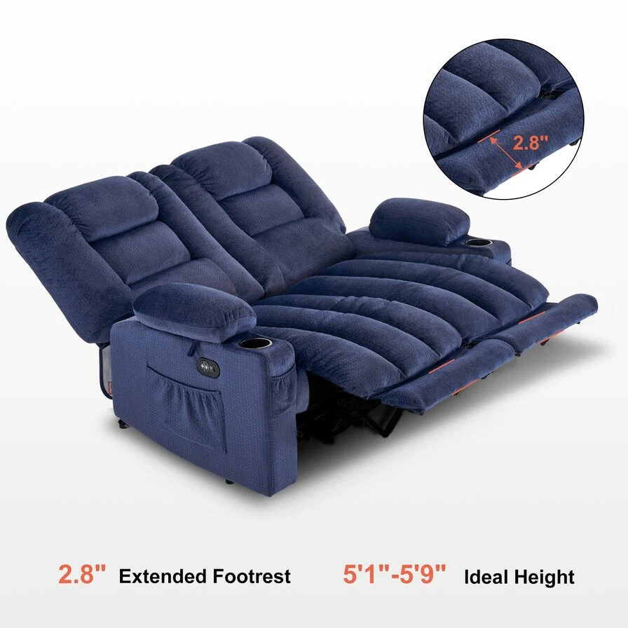 MCombo Power Reclining Loveseat Sofa with Heat and Massage, Fabric PR648