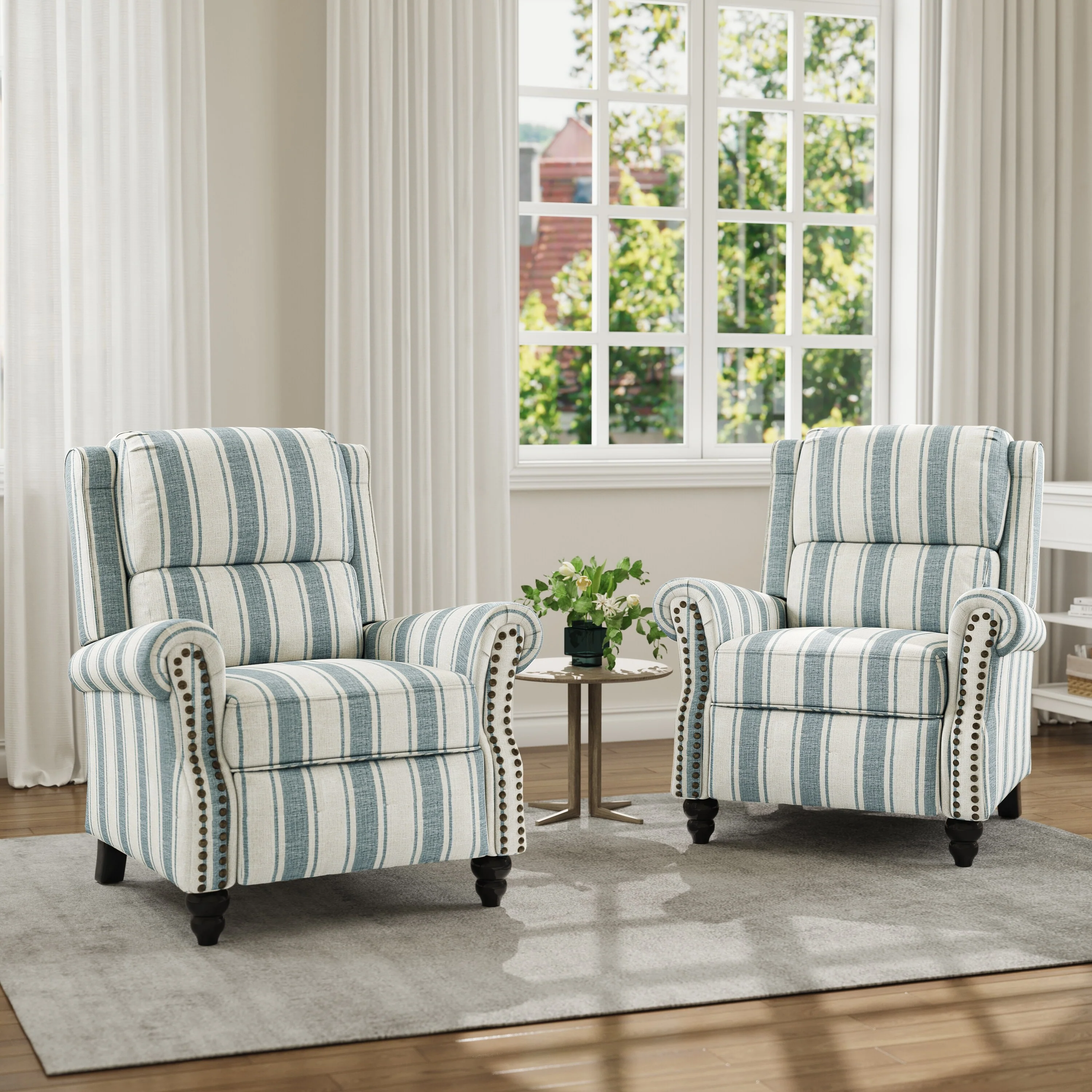 Mid-Century Nailhead PU Leather Linen Recliner