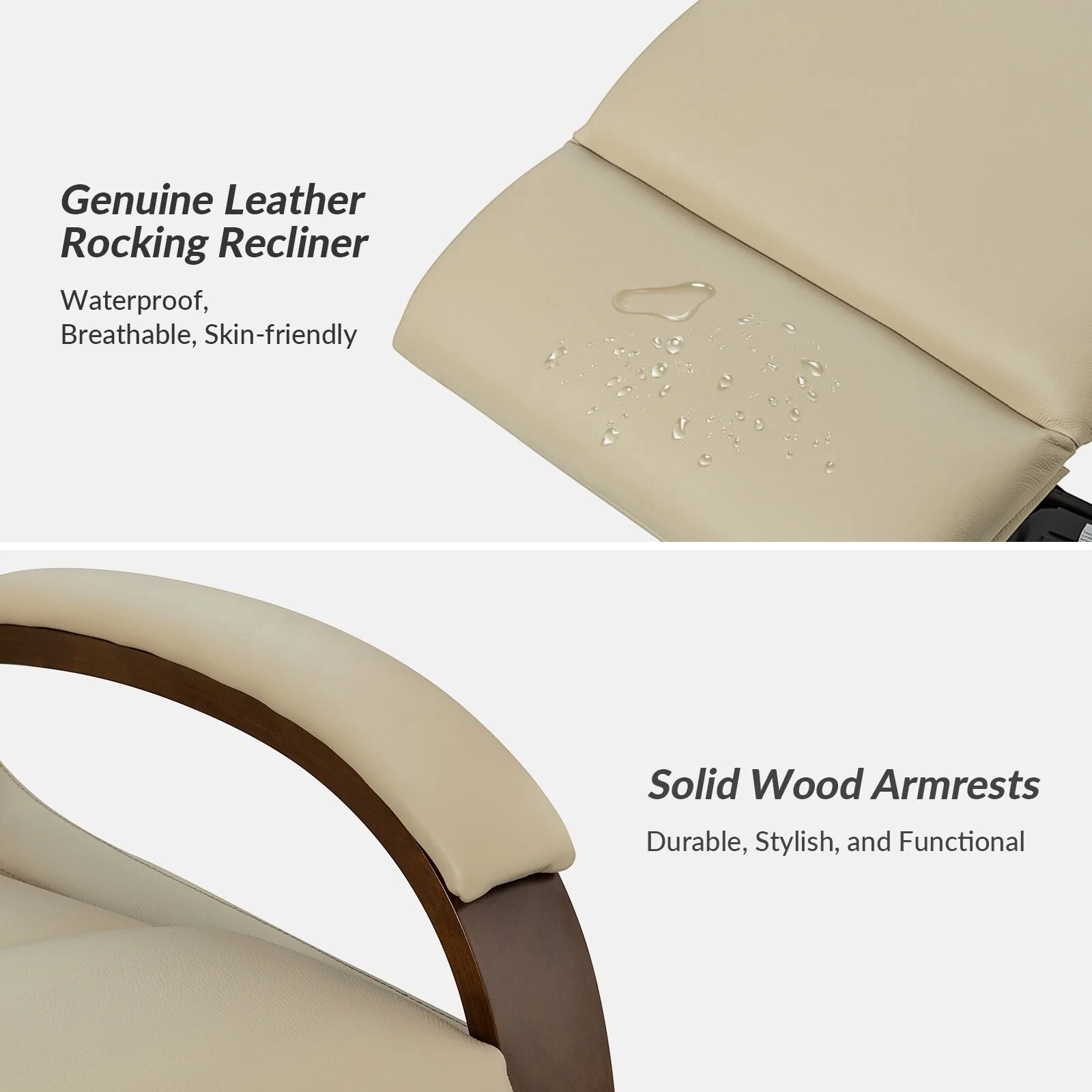 Leopold Genuine Leather Swivel Rocking Manual Recliner Chair with Wooden Arm Accents Set of 2 by HULALA HOME