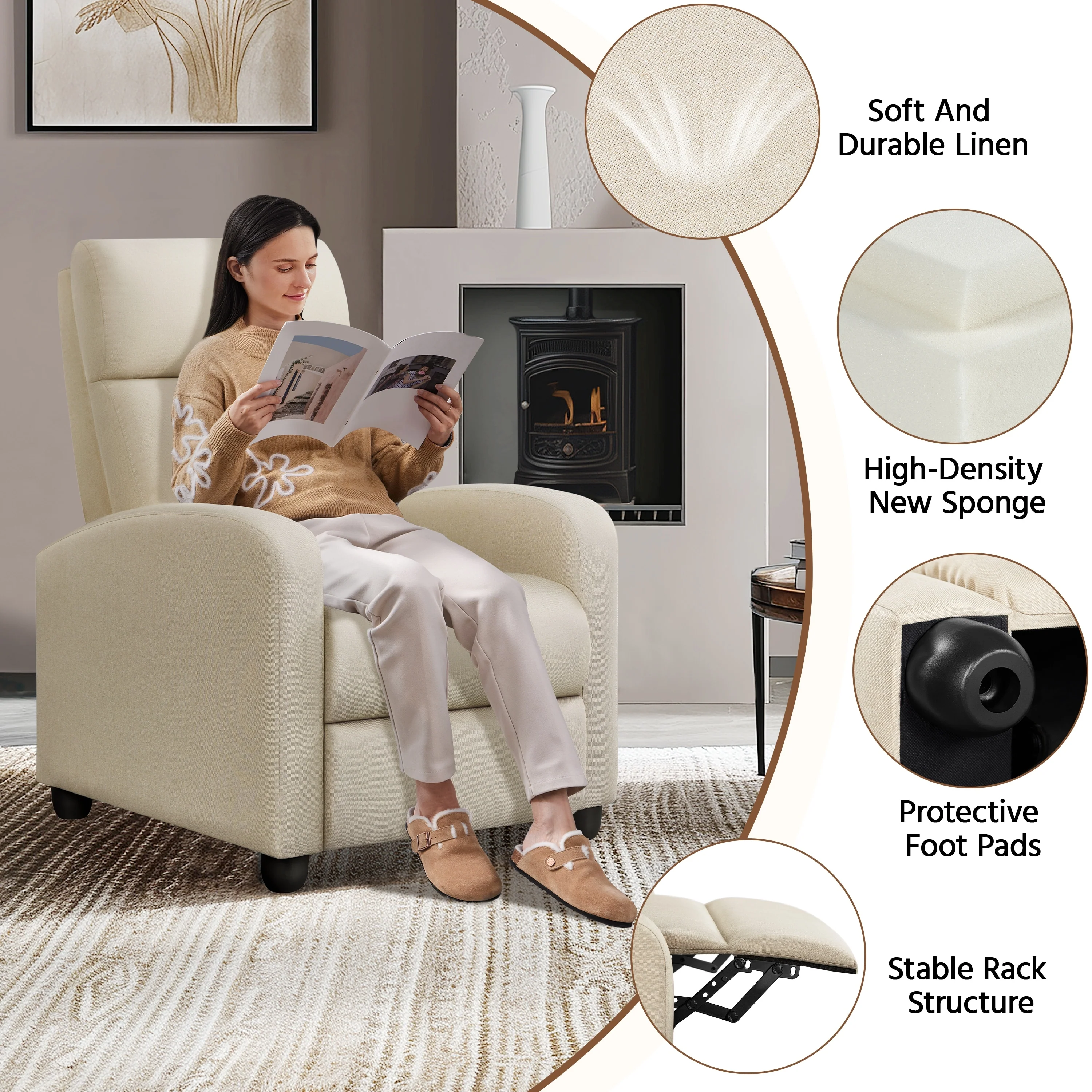 Yaheetech Modern Fabric Recliner Chair