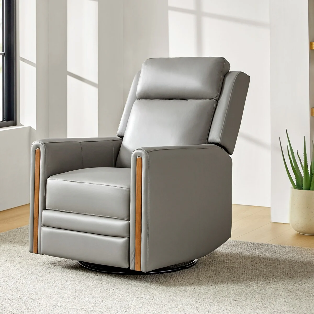Jaime Modern Genuine Leather Rocking Swivel Power Recliner with Adjustable Headrest and Footrest by HULALA HOME