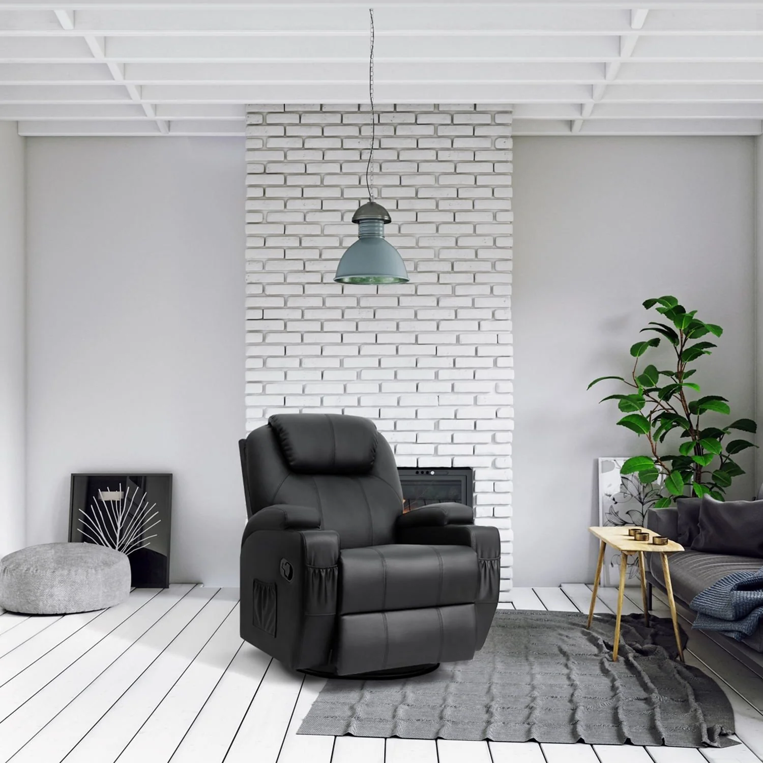 Homall Massage Recliner Chair Swivel Heating Faux Leather Living Room Chair