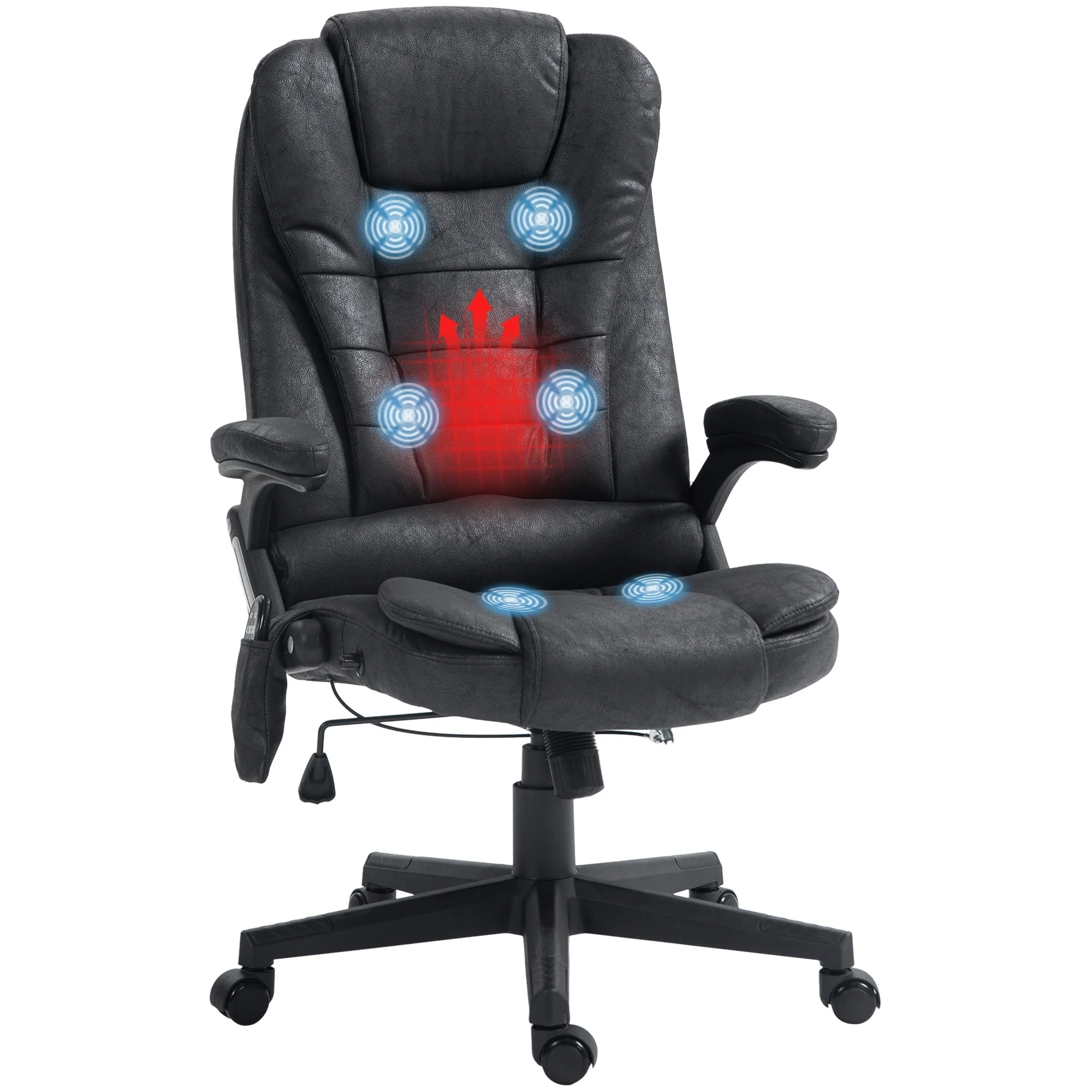 Heated Microfiber Executive Office Chair with 6-Point Massage, Reclining Backrest, Adjustable Height & Remote Control