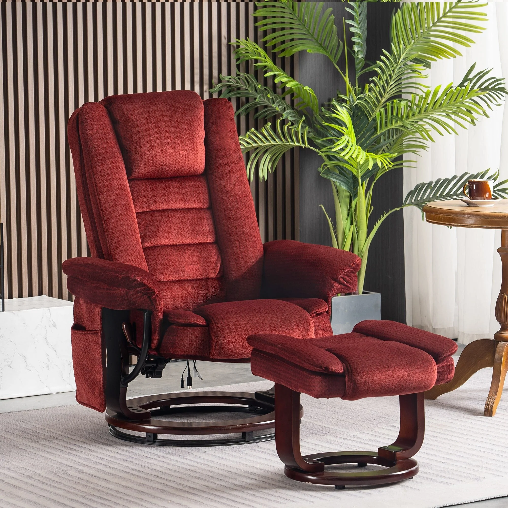 Mcombo Recliner Chair with Ottoman, Fabric Massage Swivel Chair