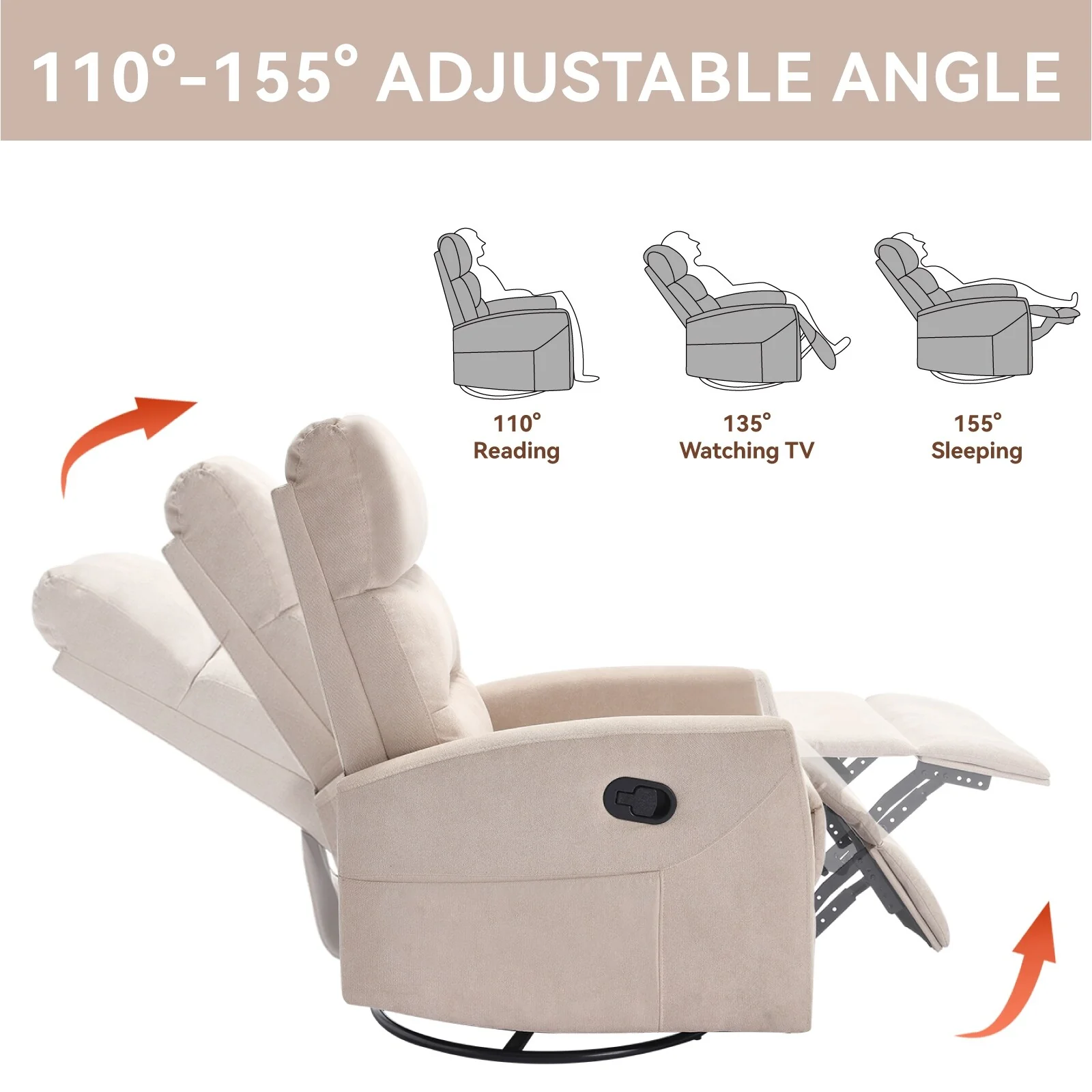 Swivel Rocking Recliner Chair with 155�� Recline & Tool?Free Setup