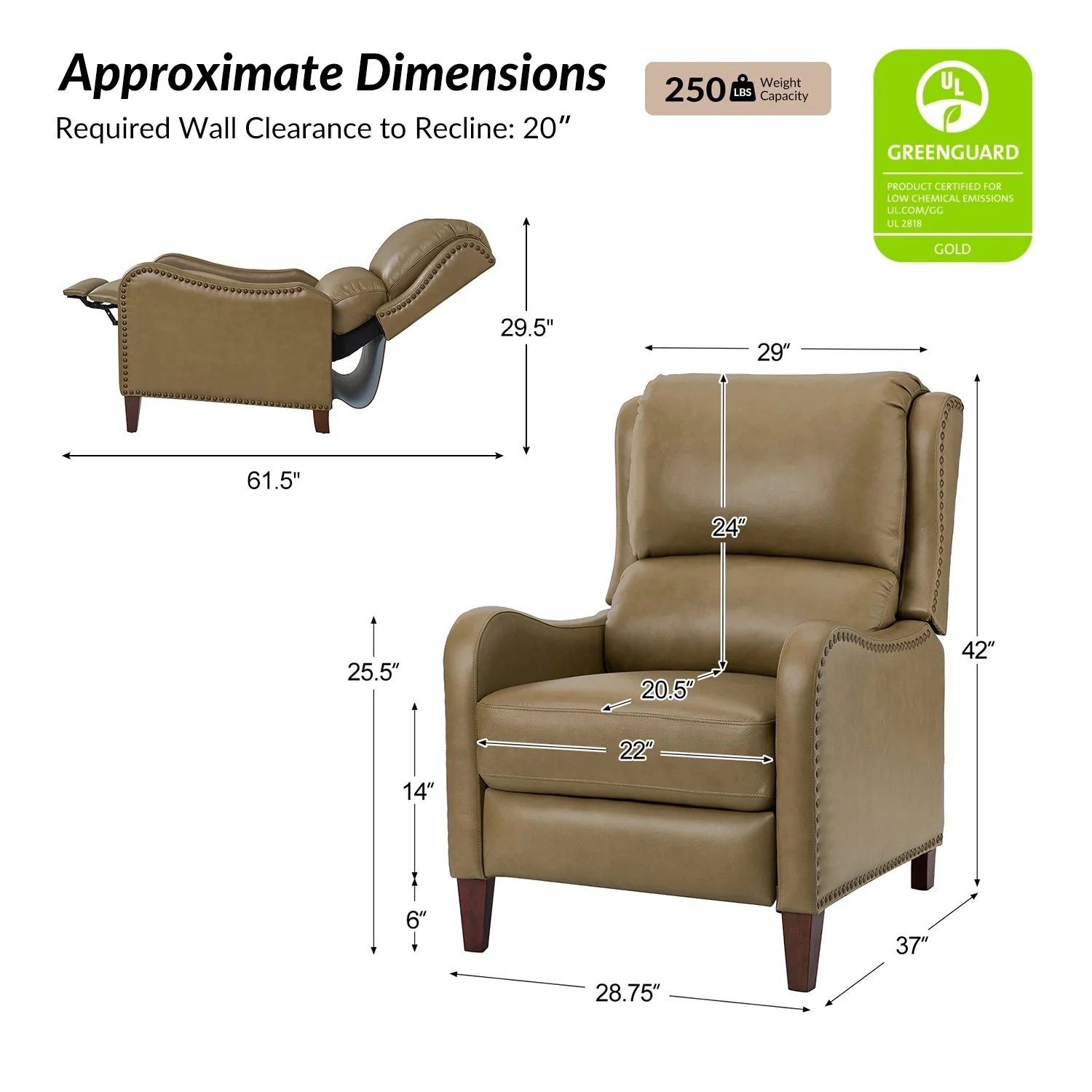 Brigida Modern Genuine Leather Nailhead Trim Recliner with Adjustable Footrest Set of 2 by HULALA HOME