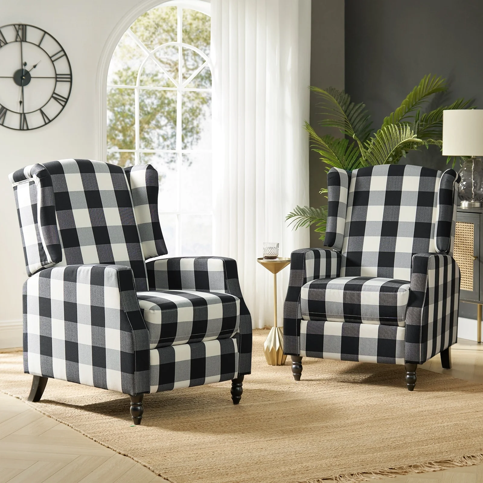 Damaris Mid-Century Modern Manual Pushback Recliner with Wingback Design Set of 2 by HULALA HOME