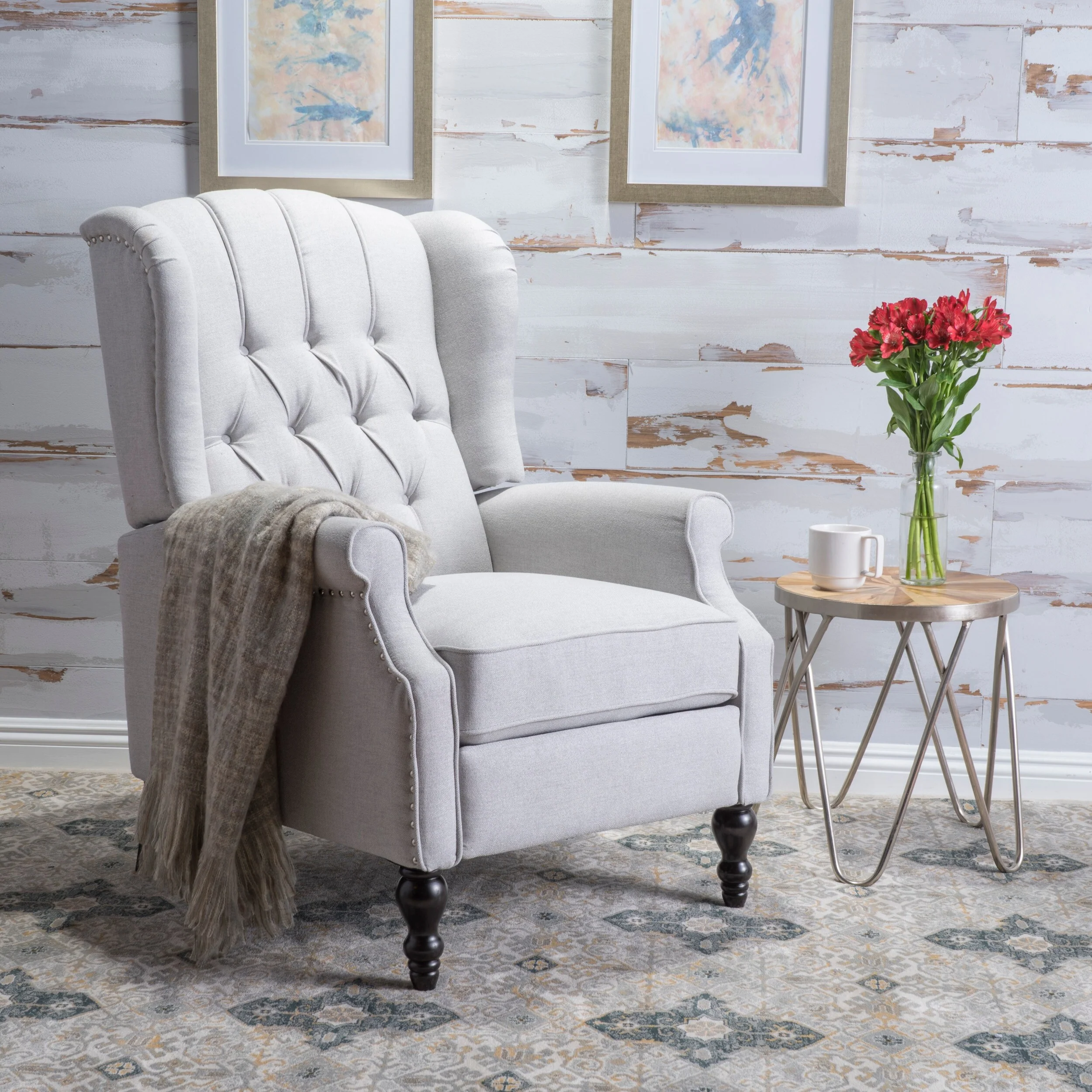 Walter Tufted Fabric Wingback Recliner Club Chair by Christopher Knight Home