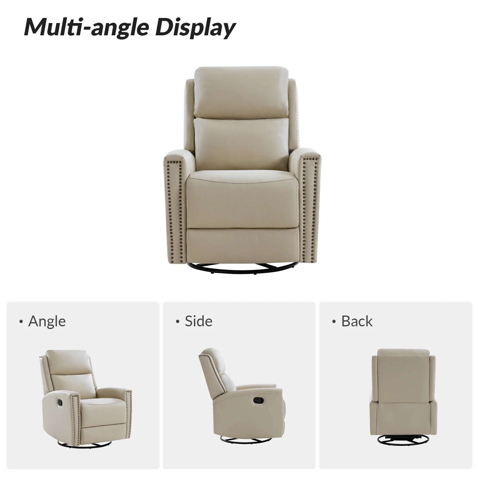 Fiacro 30.31Wide Modern Genuine Leather Wingback Swivel Rocker Recliner with Nailhead Trims, Set of 2