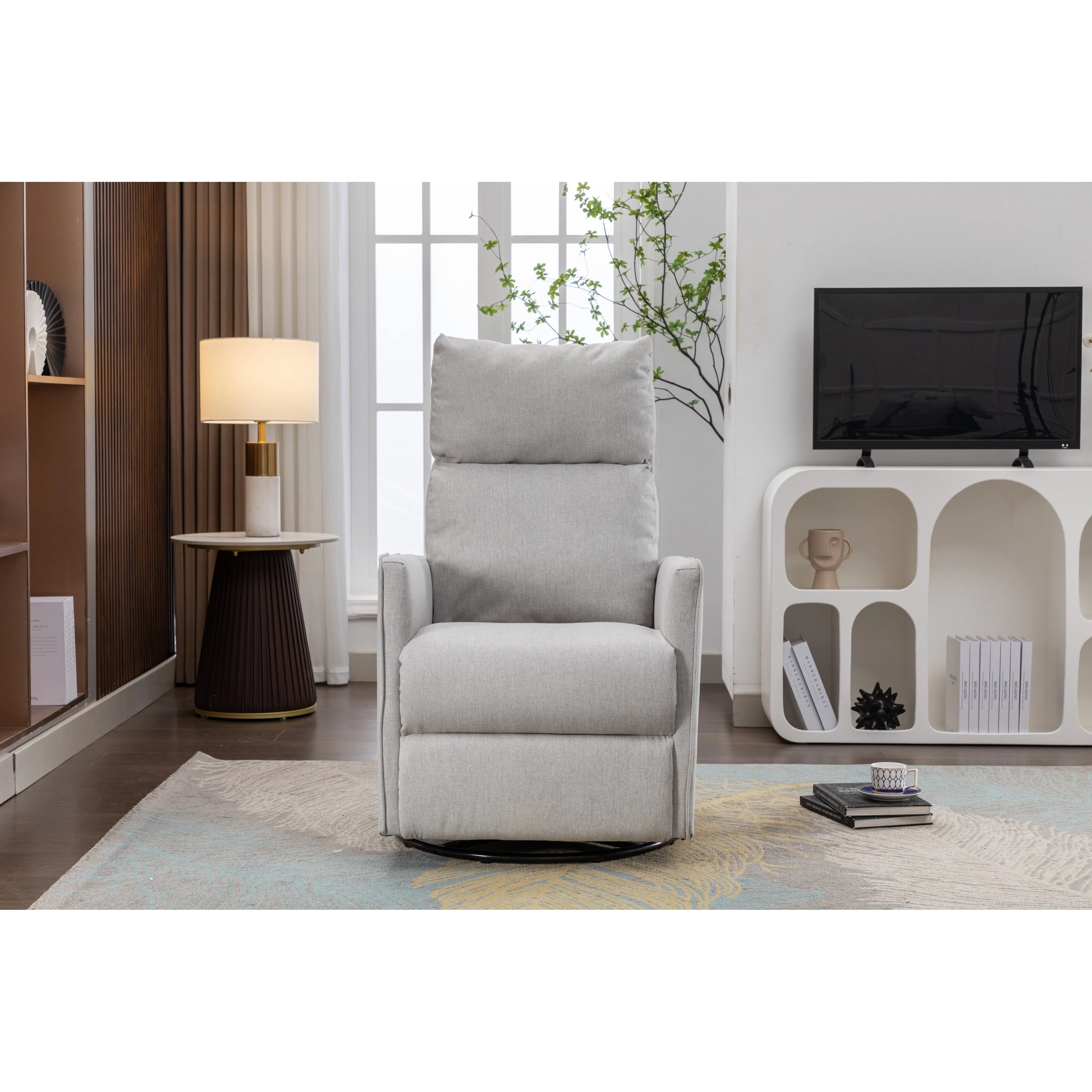 Manual Swivel Rocker Recliner Chair with Adjustable Back & Footrest