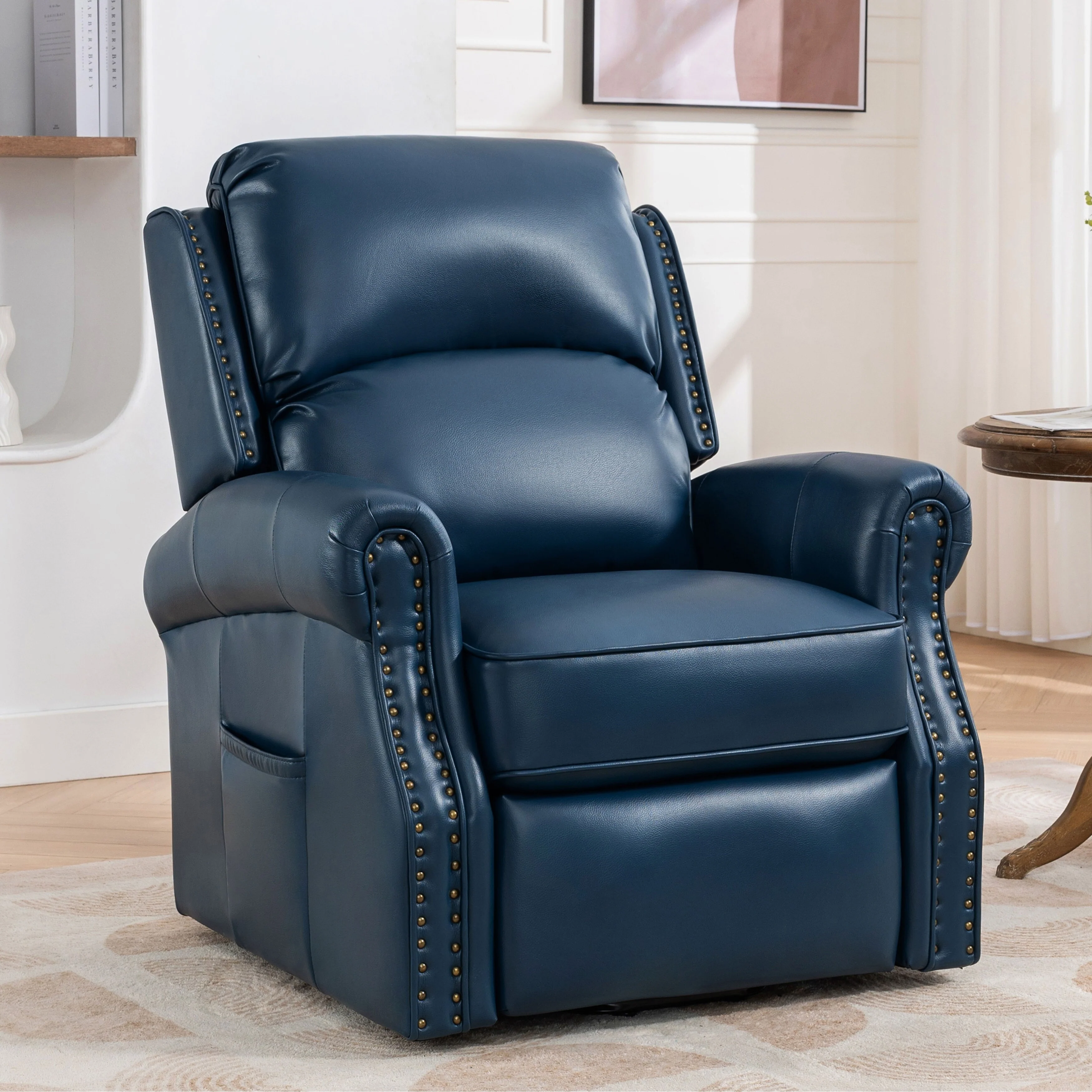 Blue Electric Power Lift Recliner Chair with 8-Point Vibration Massage, Heating, USB Charging Port, and Silent OKIN Motor
