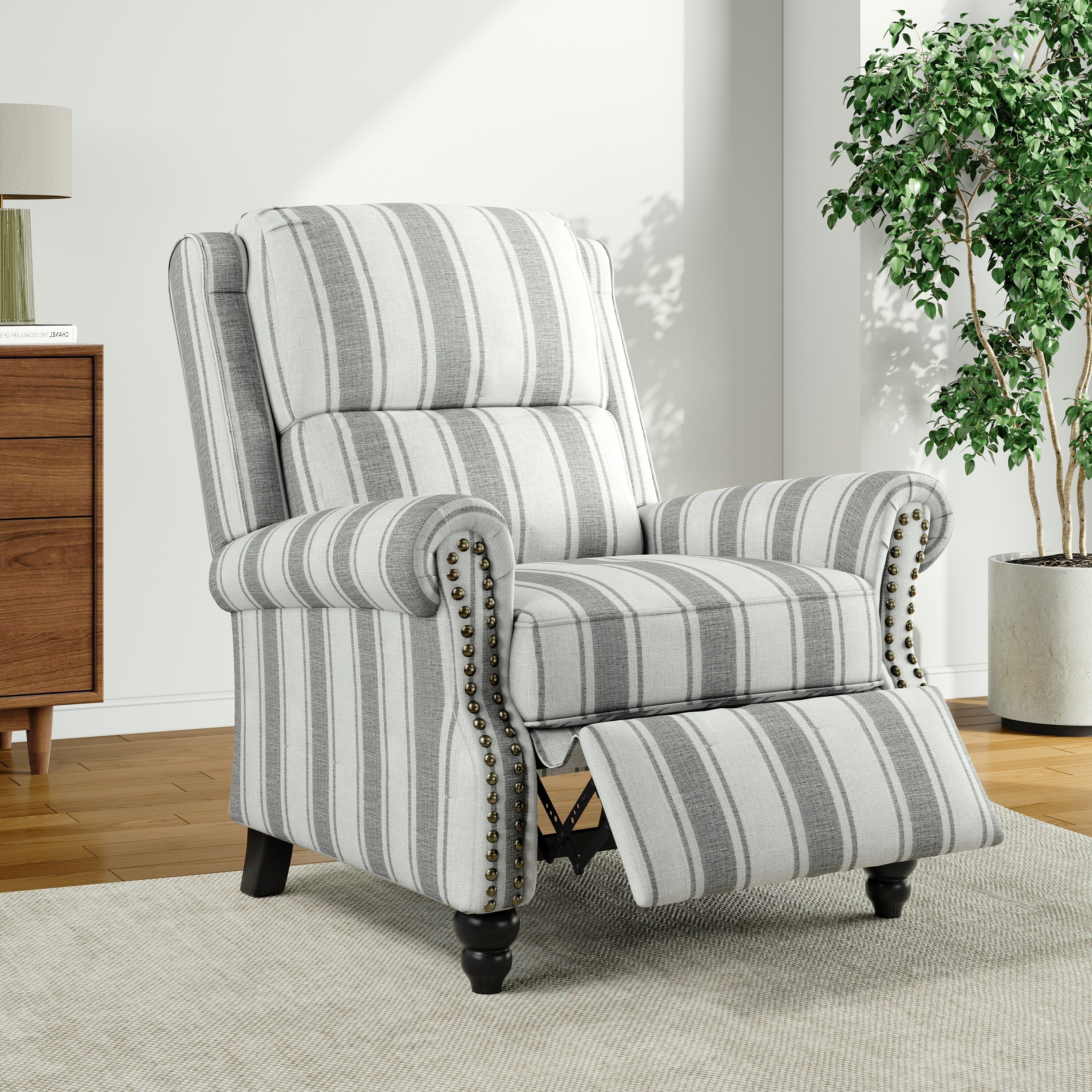 Alisa 35'' W Vegan Leather/ Linen Glider Push Back Recliner Chair